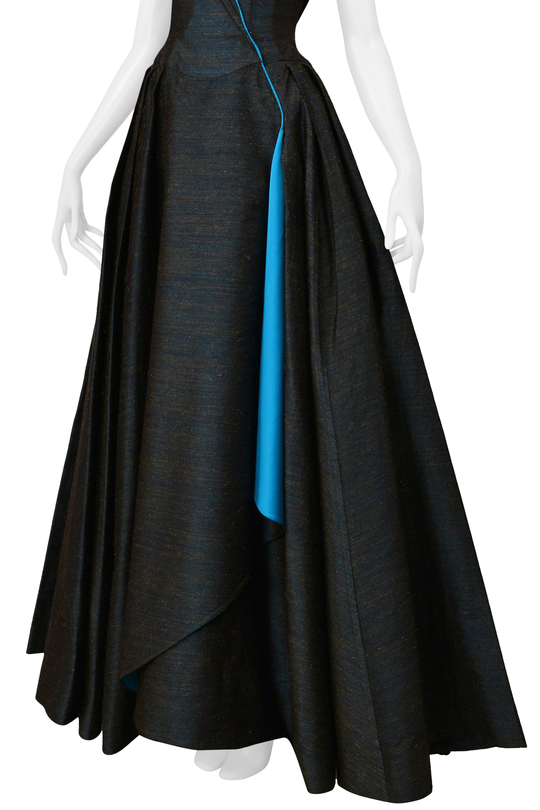 THIERRY MUGLER BLUE HALTER EVENING GOWN 1990s