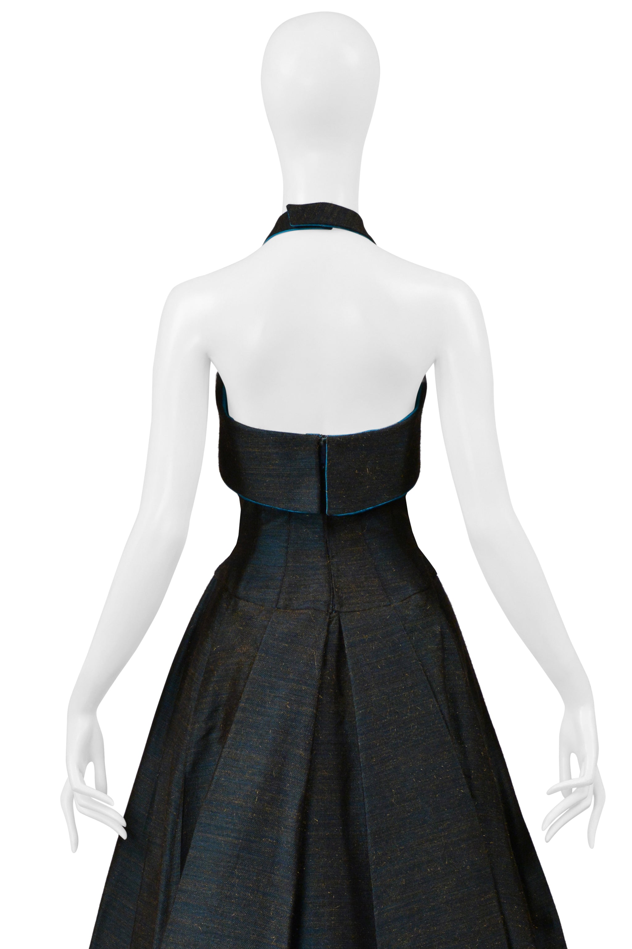 THIERRY MUGLER BLUE HALTER EVENING GOWN 1990s