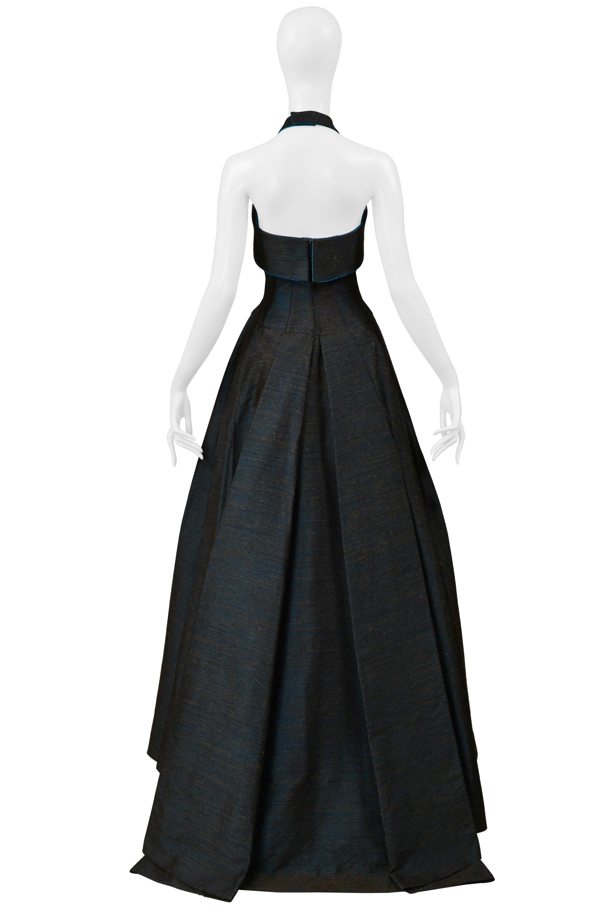THIERRY MUGLER BLUE HALTER EVENING GOWN 1990s