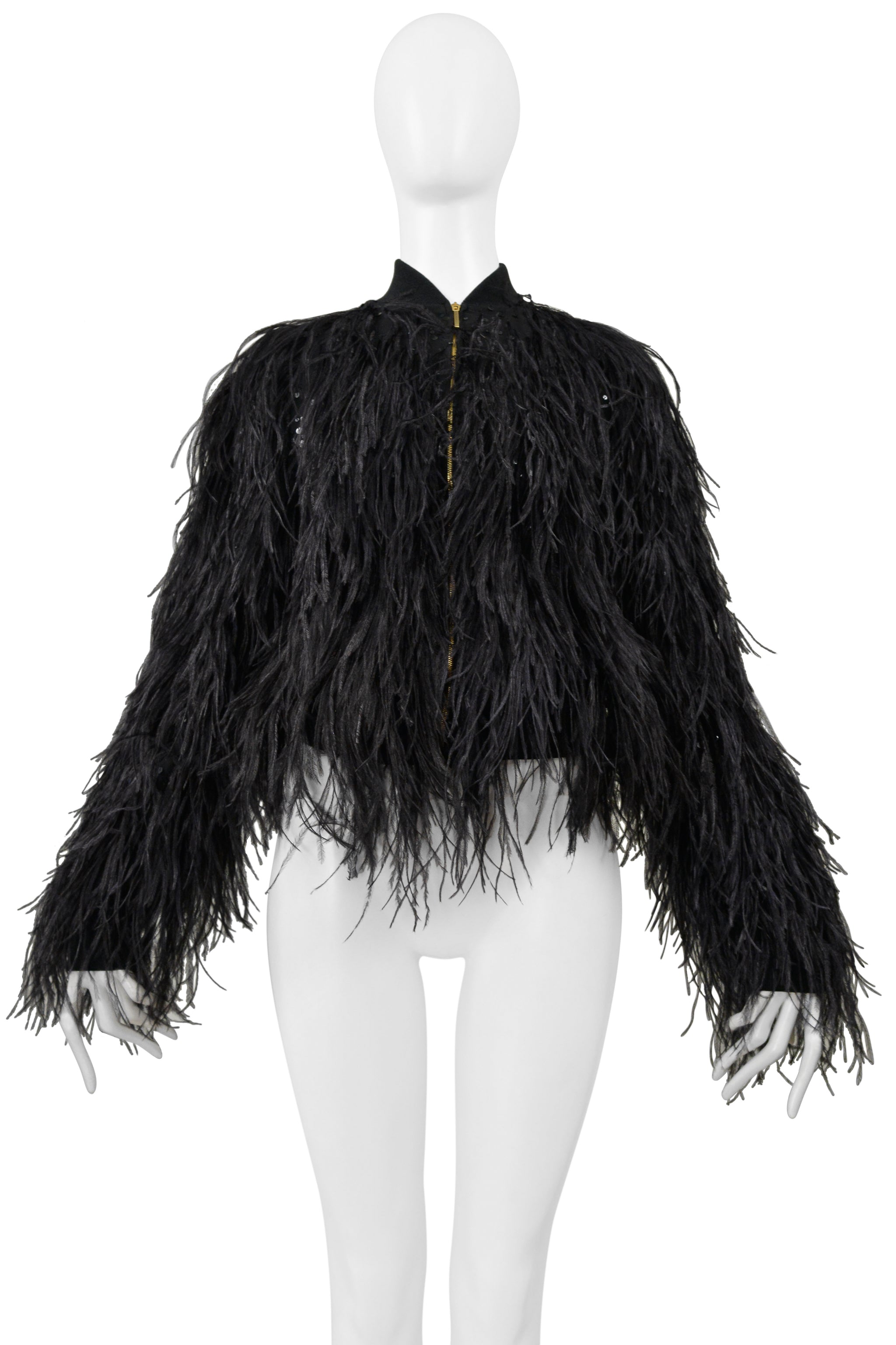 BLACK FEATHER BOMBER JACKET WITH SEQUINS