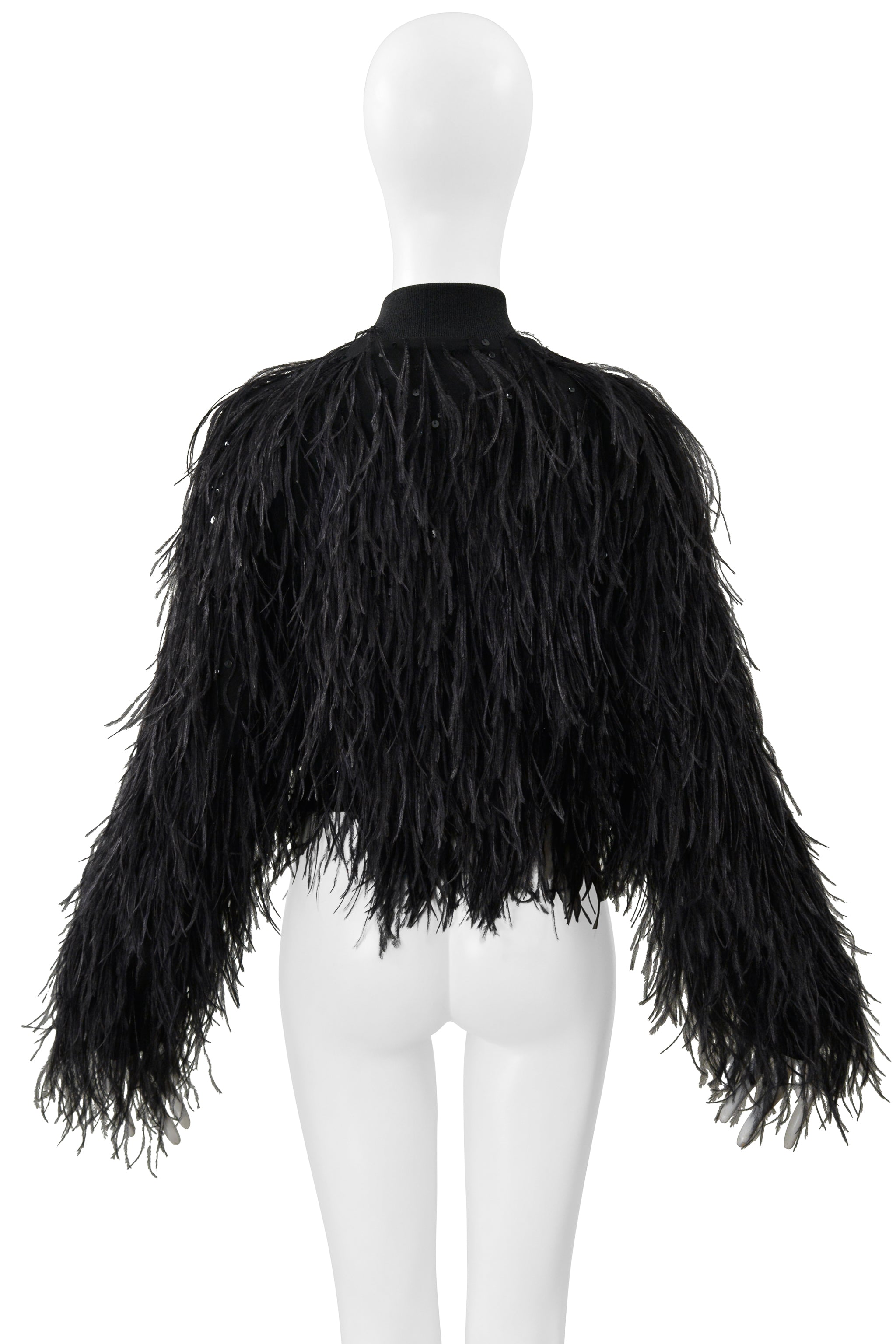 BLACK FEATHER BOMBER JACKET WITH SEQUINS