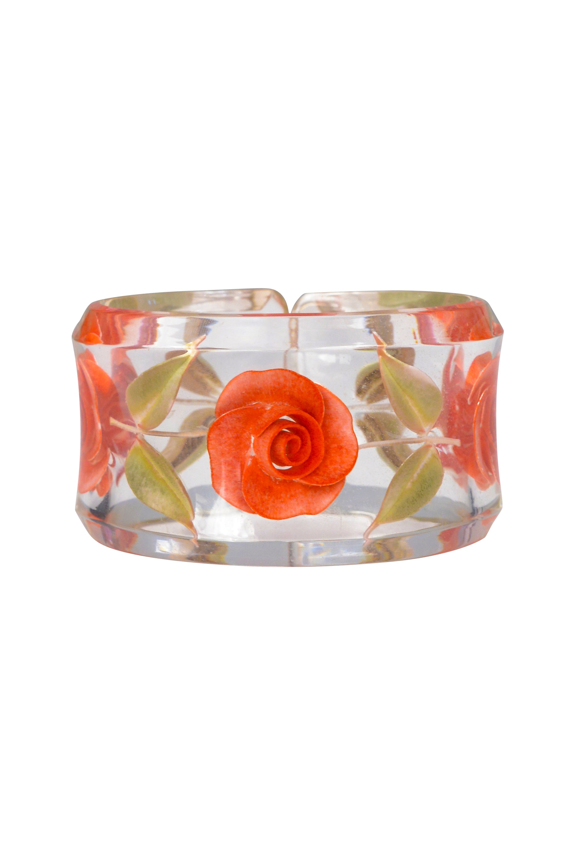 FRENCH LUCITE ROSE CARVED BRACELET CUFF