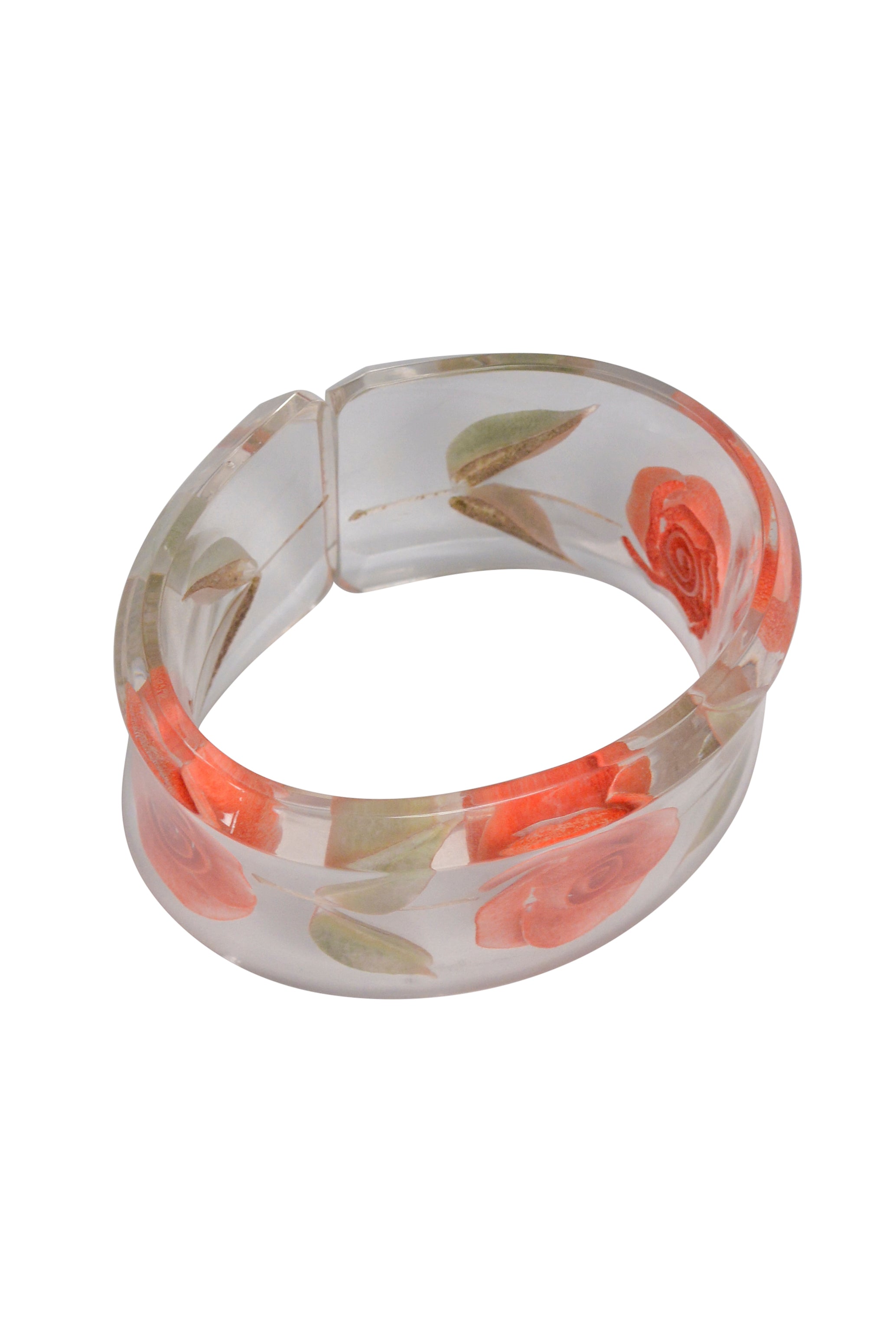 FRENCH LUCITE ROSE CARVED BRACELET CUFF