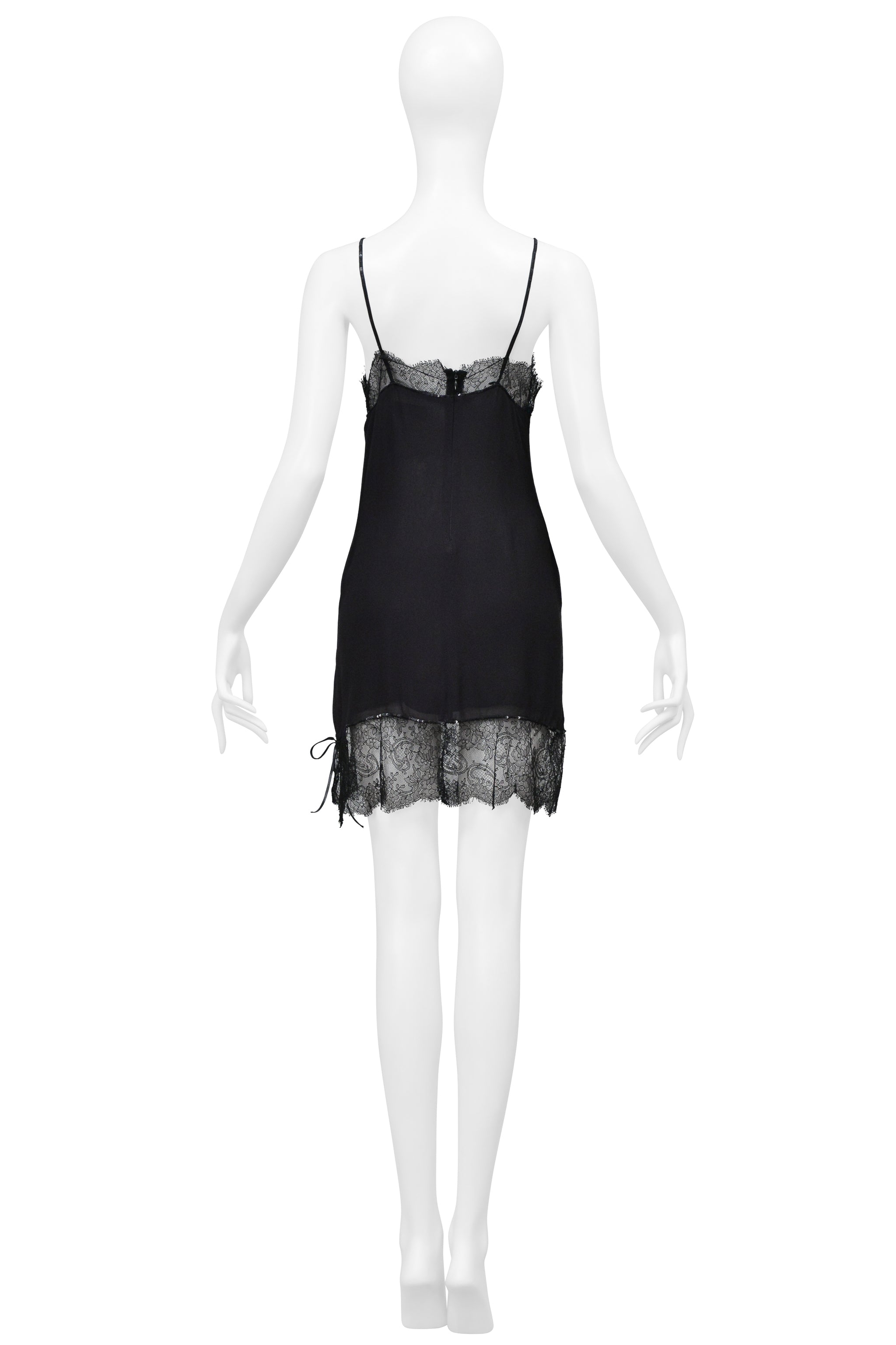 BLUMARINE BLACK LACE AND FLORAL EMBROIDERED & BEADED SLIP DRESS 1998