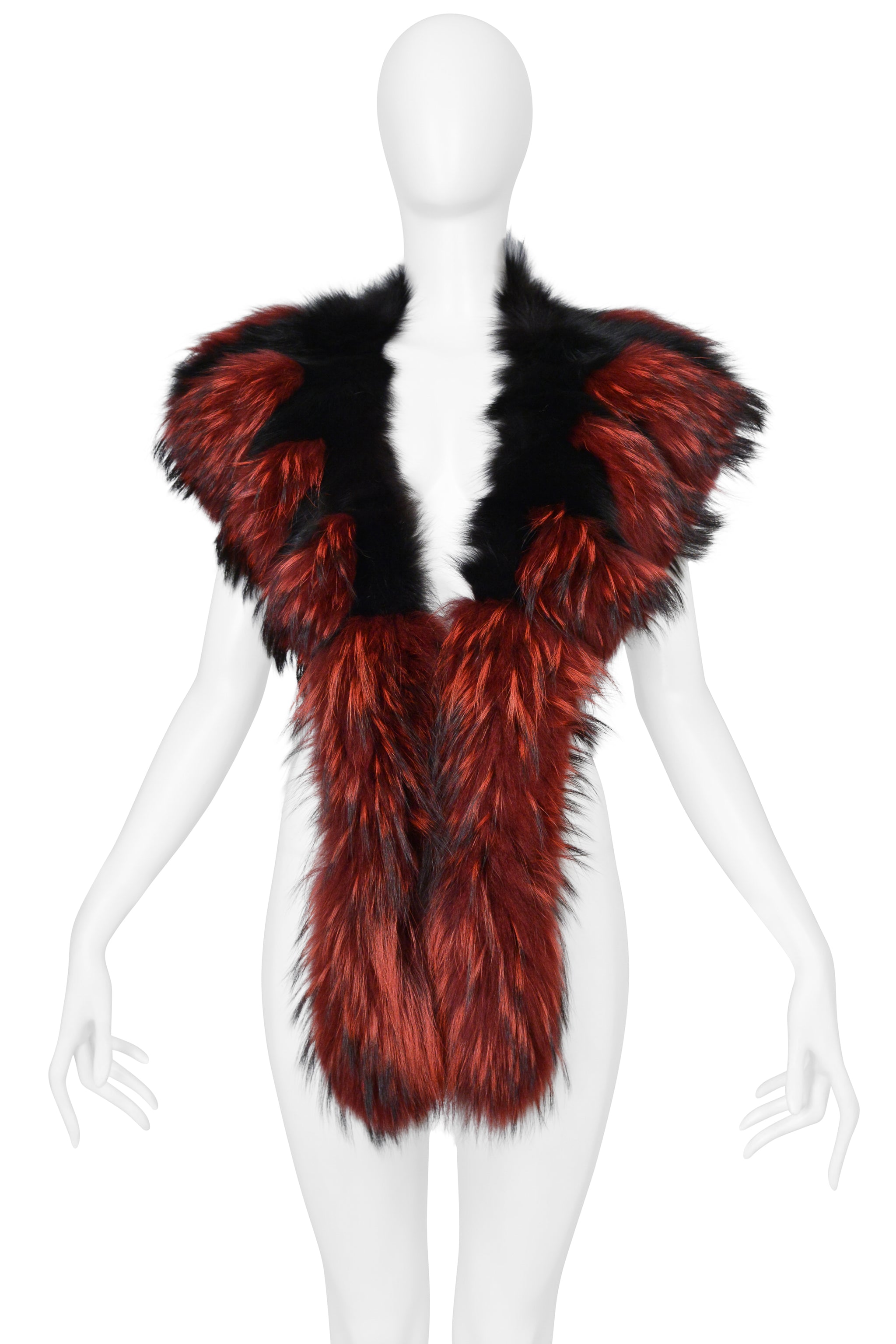 ROBERTO CAVALLI RED & BLACK FOX FUR SHAWL 2000