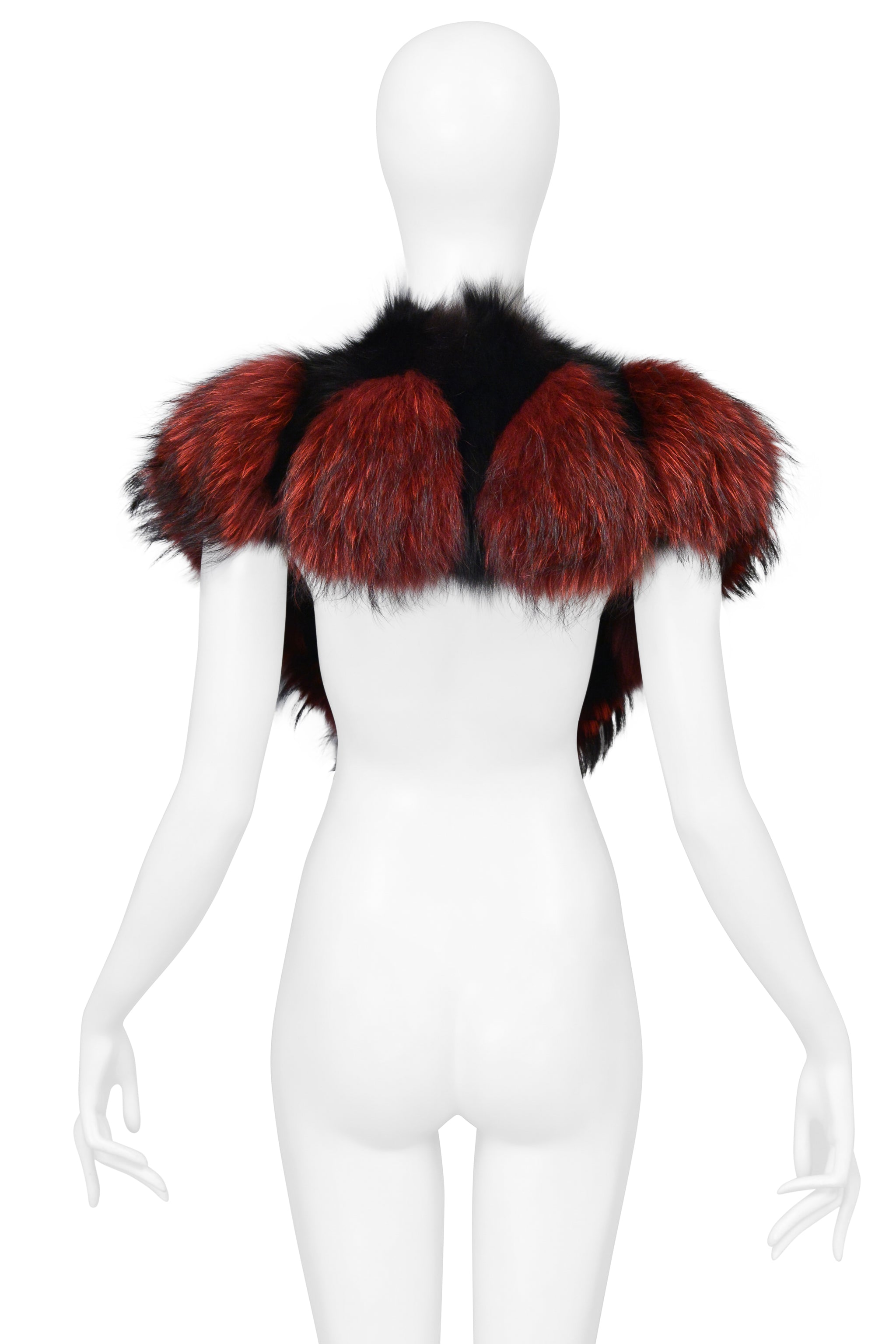 ROBERTO CAVALLI RED & BLACK FOX FUR SHAWL 2000