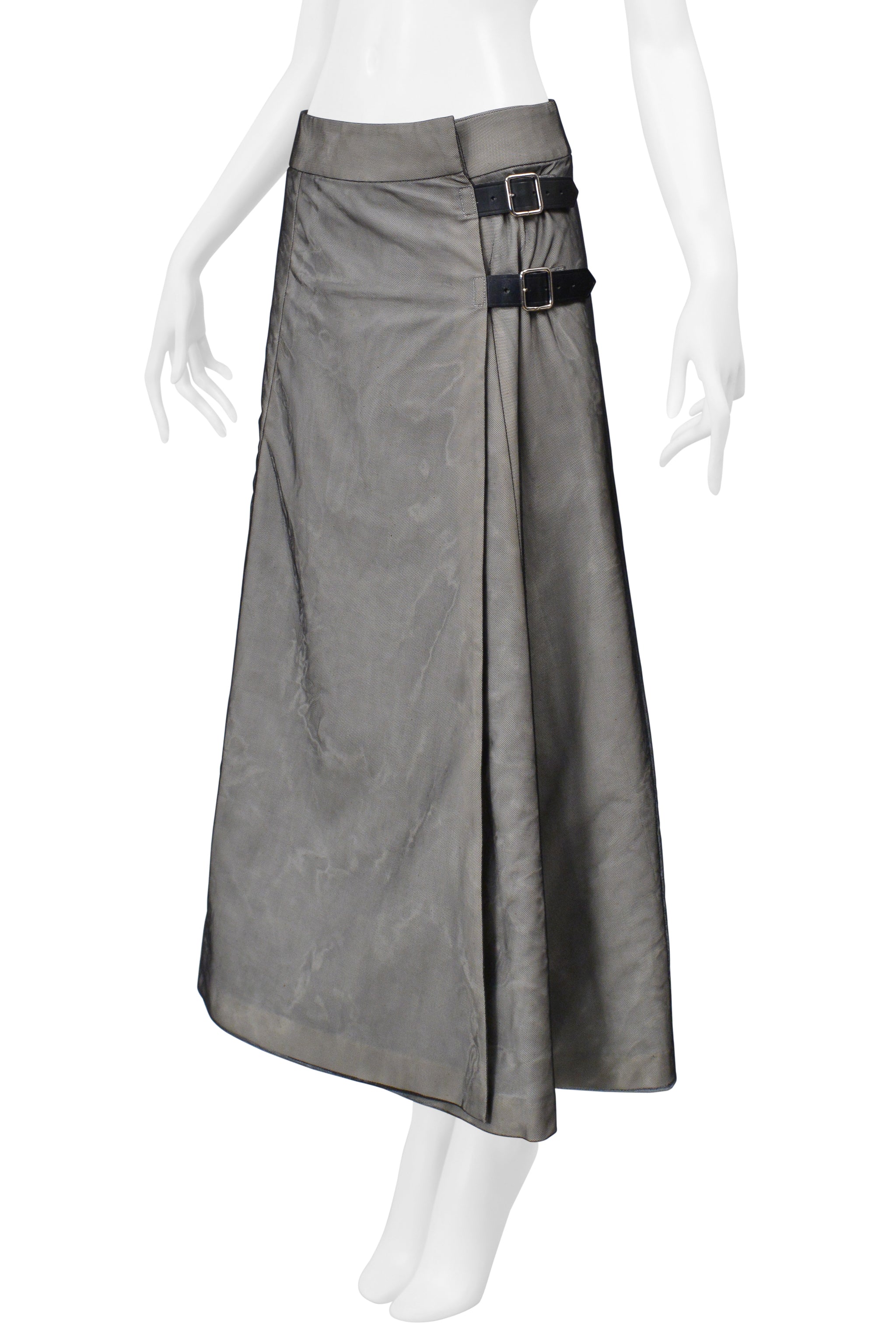 COMME DES GARCONS OFF-WHITE AND BLACK MESH KILT STYLE SKIRT WITH LEATHER BELTS AND BUCKLES 2000-01