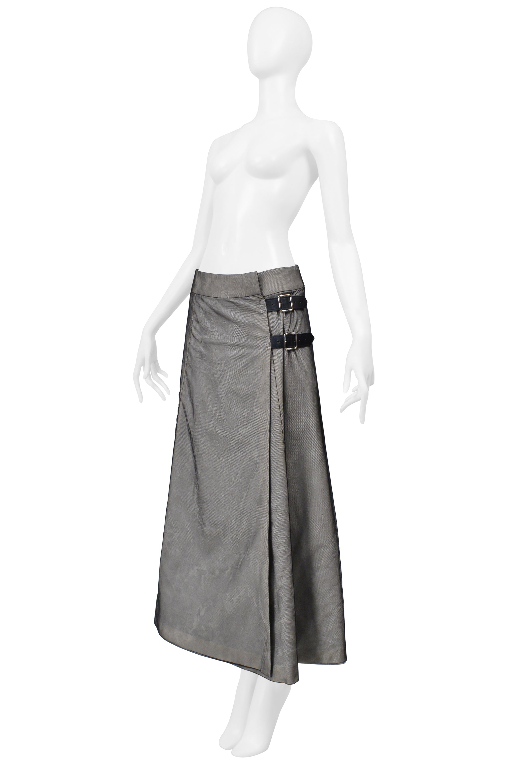 COMME DES GARCONS OFF-WHITE AND BLACK MESH KILT STYLE SKIRT WITH LEATHER BELTS AND BUCKLES 2000-01
