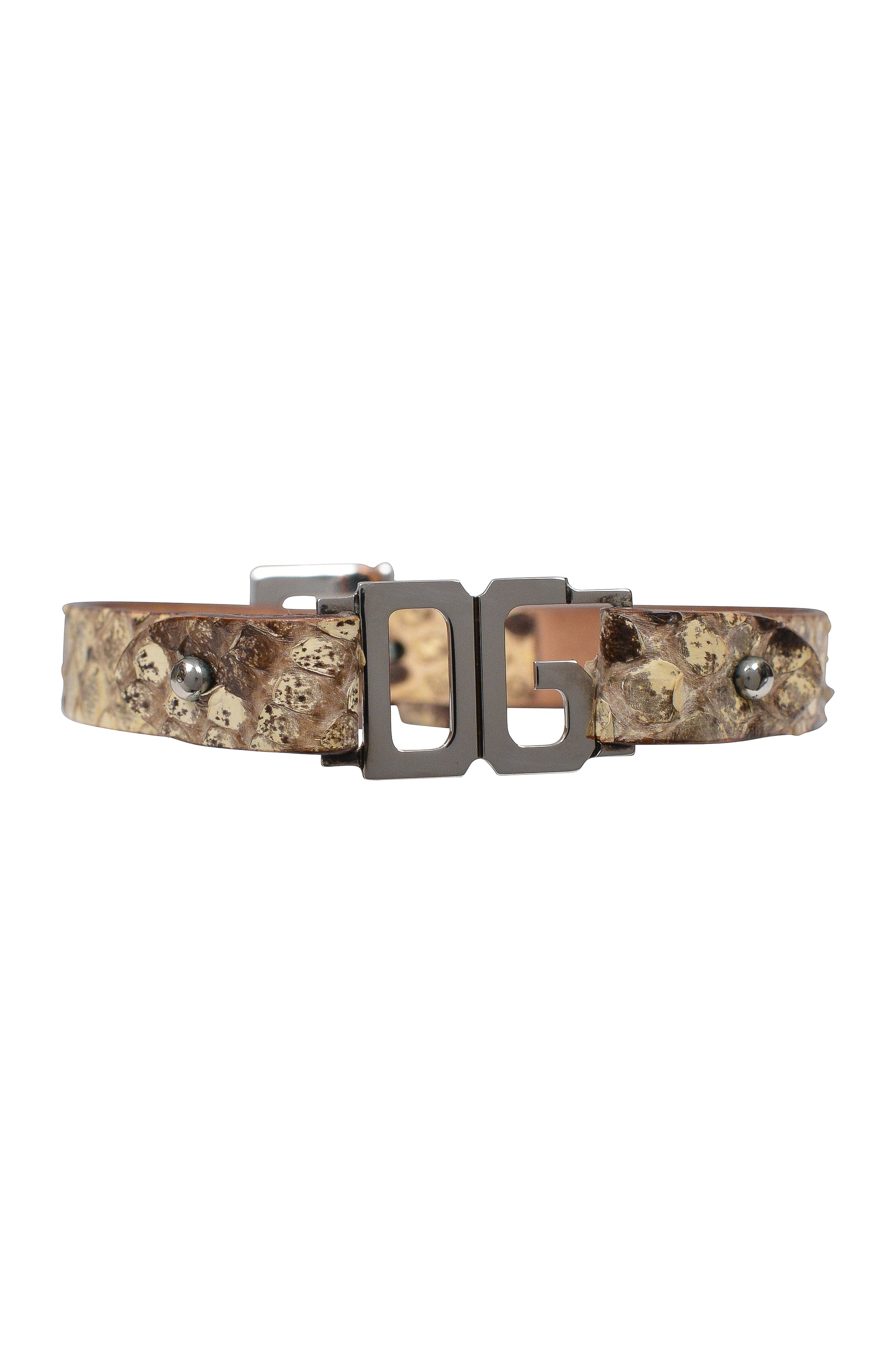 DOLCE & GABBANA NATURAL SNAKE-EFFECT LEATHER CHOKER NECKLACE WITH CHROME D&G