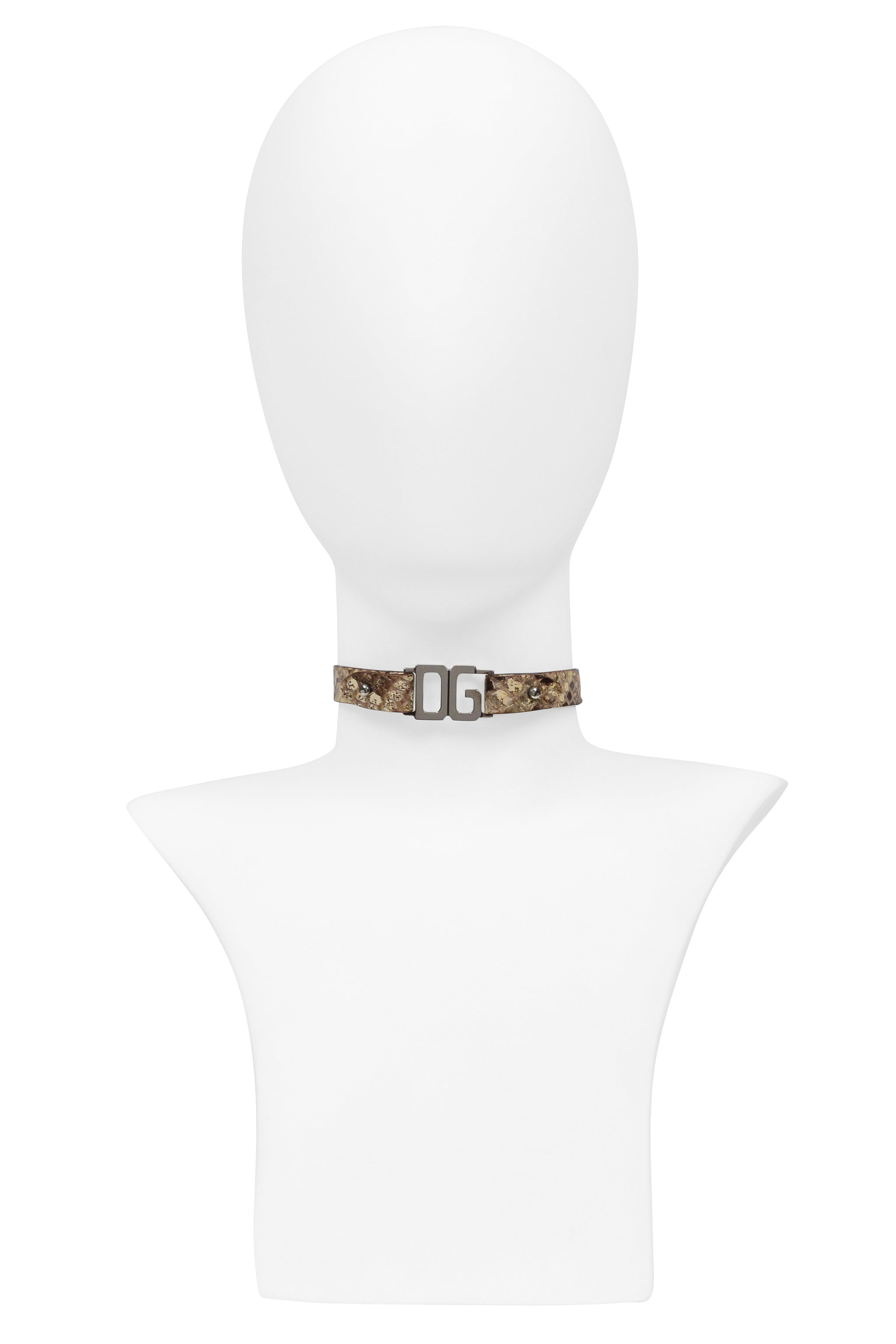 DOLCE & GABBANA NATURAL SNAKE-EFFECT LEATHER CHOKER NECKLACE WITH CHROME D&G