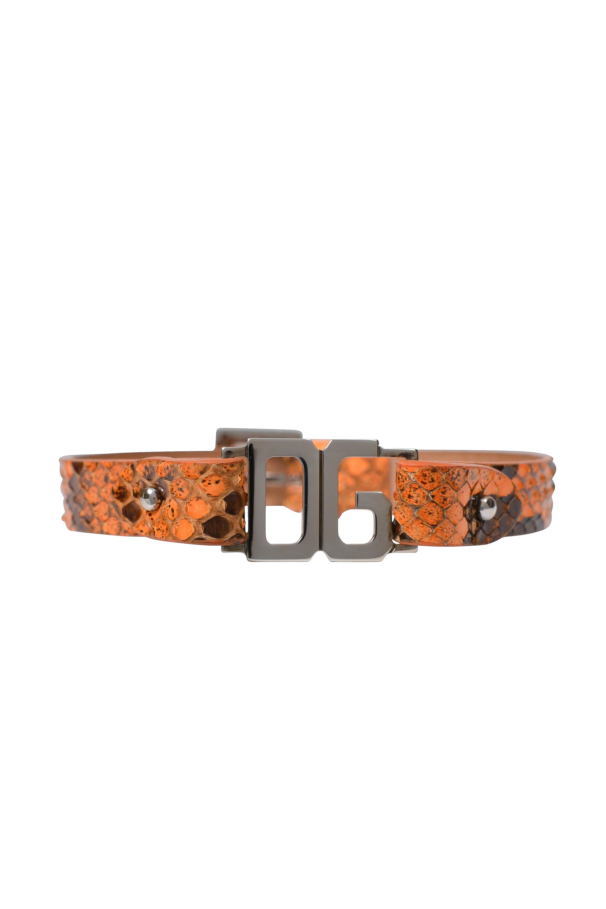 DOLCE & GABBANA ORANGE SNAKE-EFFECT LEATHER CHOKER NECKLACE WITH CHROME D&G