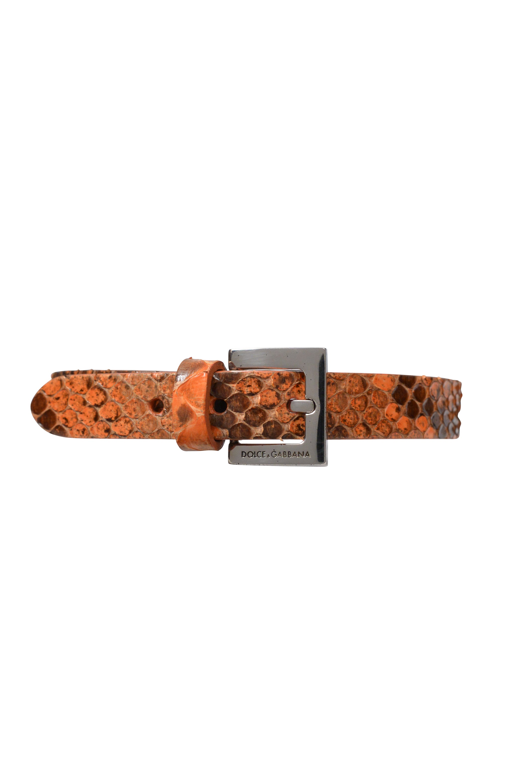 DOLCE & GABBANA ORANGE SNAKE-EFFECT LEATHER CHOKER NECKLACE WITH CHROME D&G