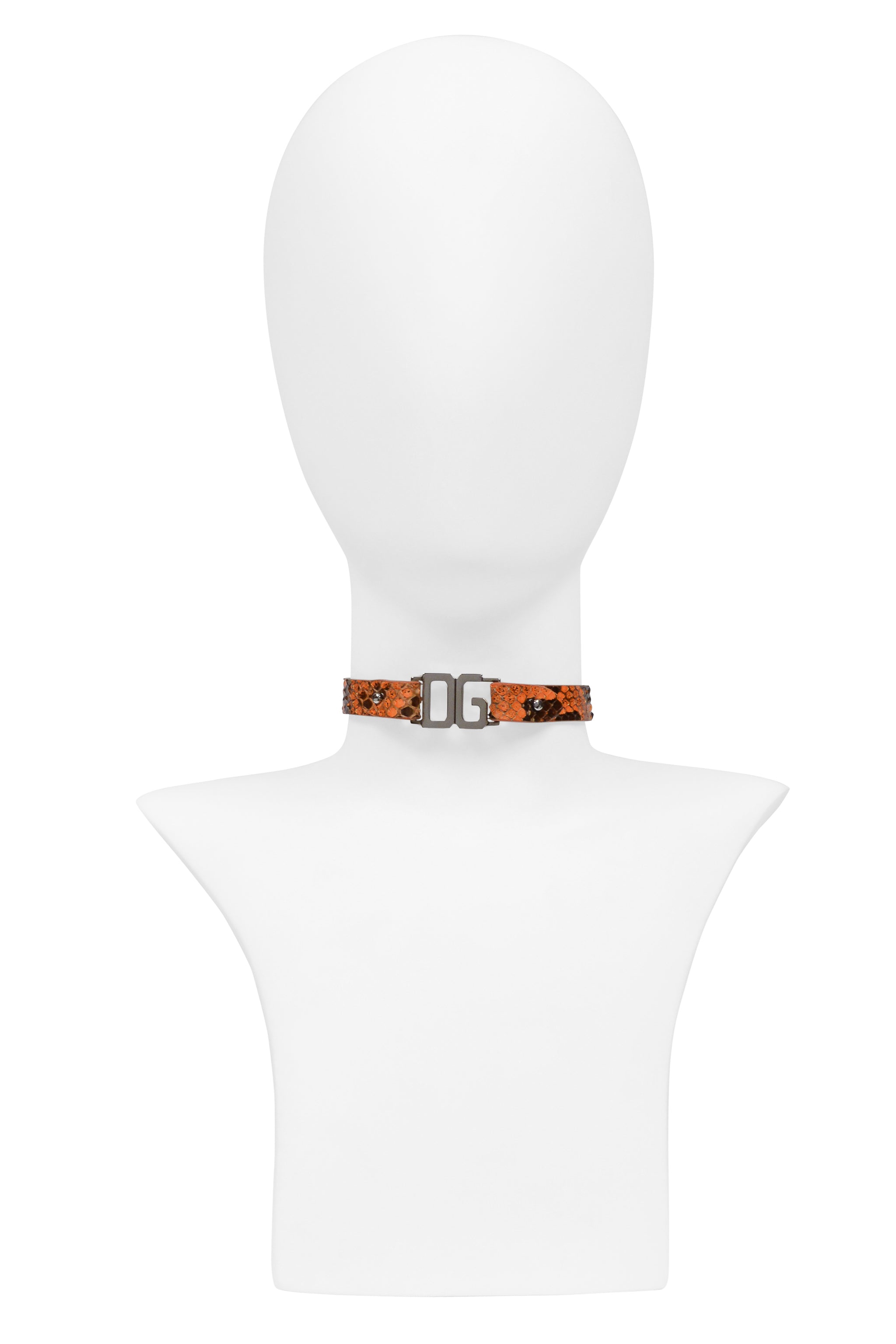DOLCE & GABBANA ORANGE SNAKE-EFFECT LEATHER CHOKER NECKLACE WITH CHROME D&G