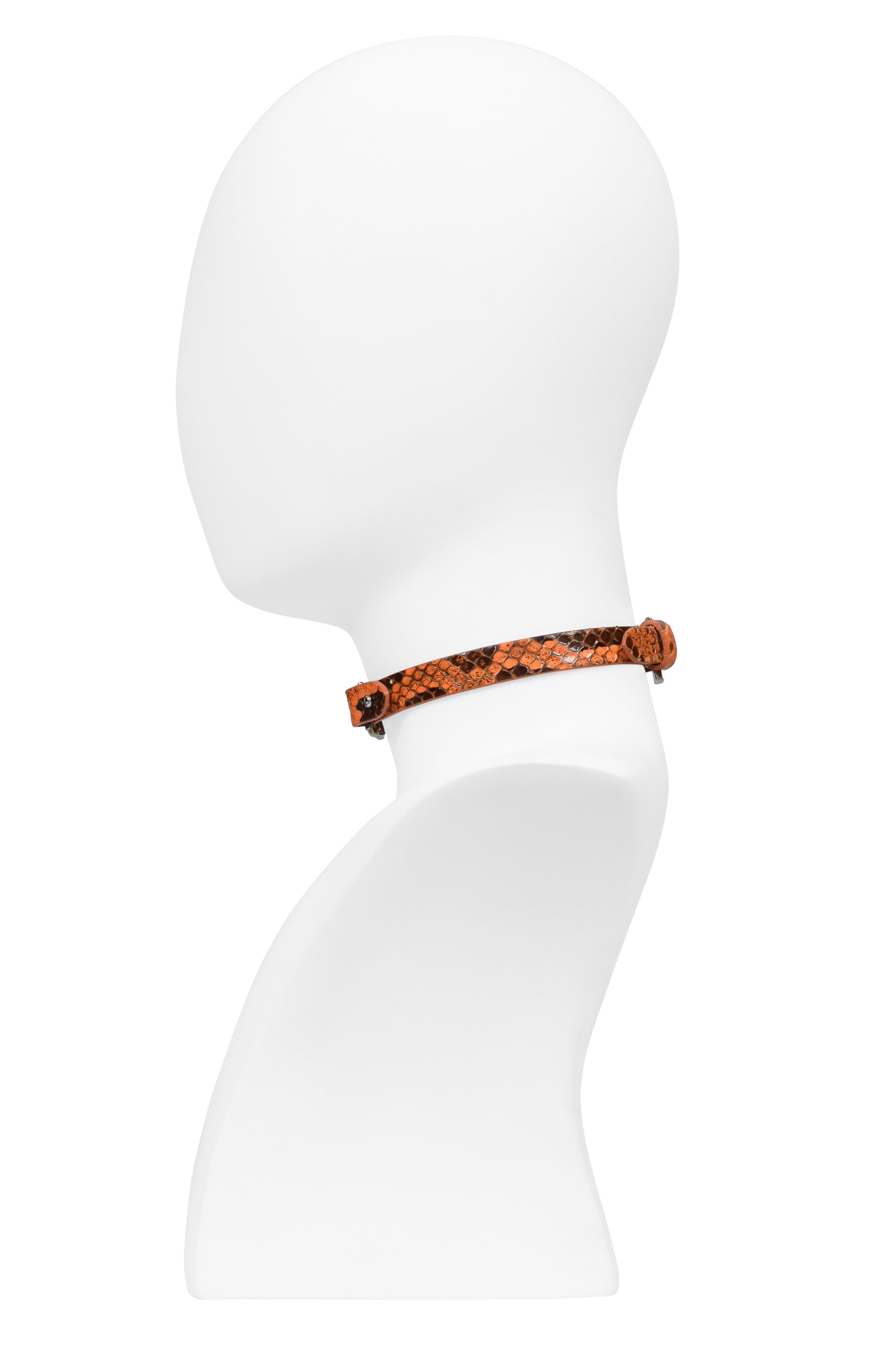 DOLCE & GABBANA ORANGE SNAKE-EFFECT LEATHER CHOKER NECKLACE WITH CHROME D&G