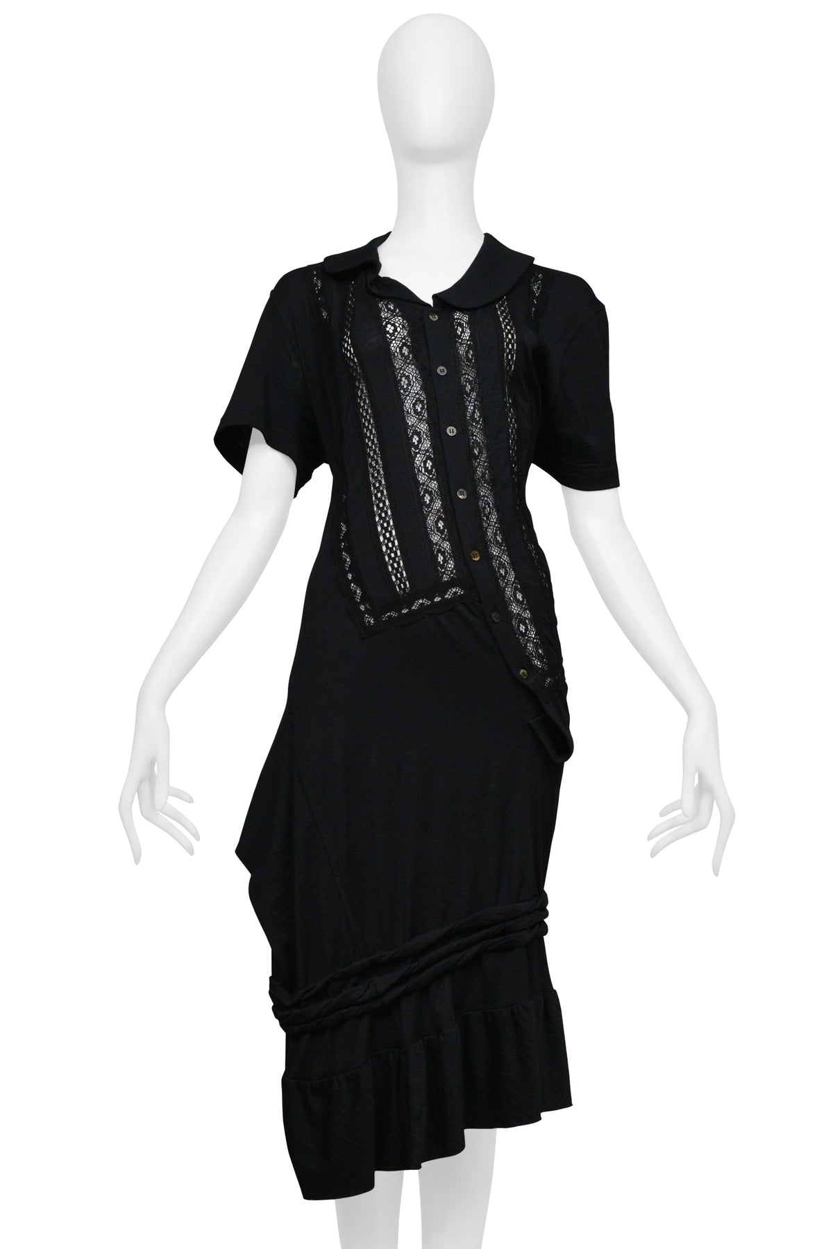 JUNYA WATANABE BLACK TWIST DRESS WITH LACE INSETS 2007