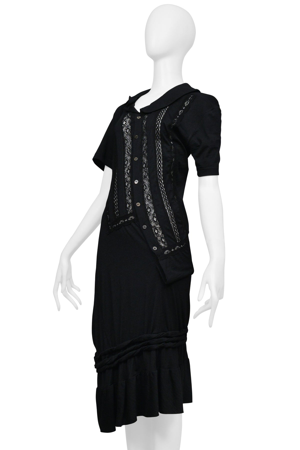 JUNYA WATANABE BLACK TWIST DRESS WITH LACE INSETS 2007