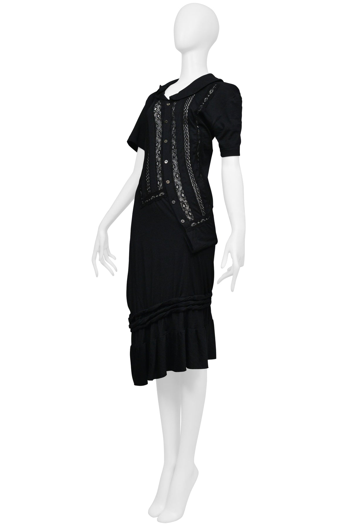 JUNYA WATANABE BLACK TWIST DRESS WITH LACE INSETS 2007