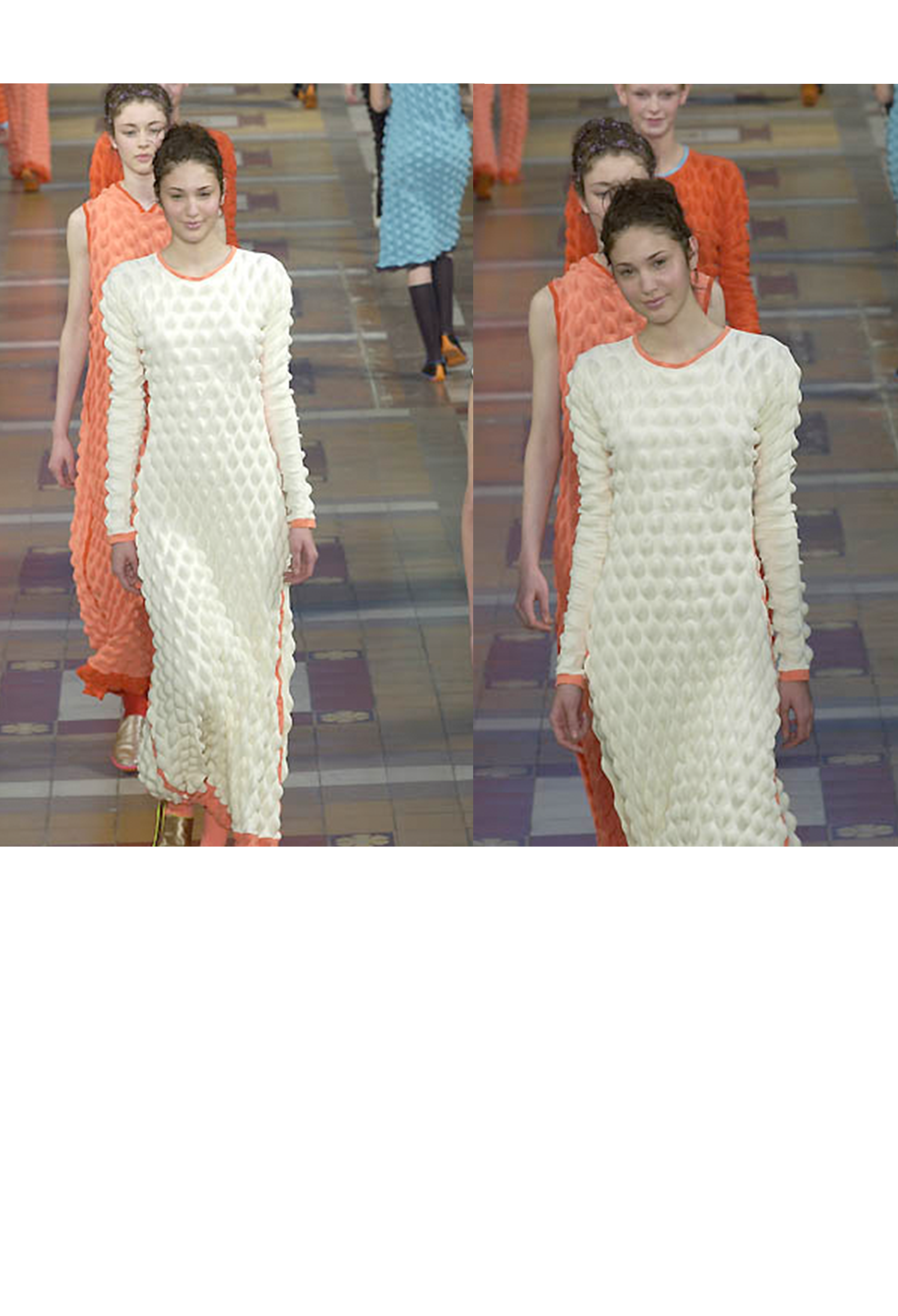 ISSEY MIYAKE BLACK "EGG CARTON" DRESS WITH OFF WHITE TRIM 2000