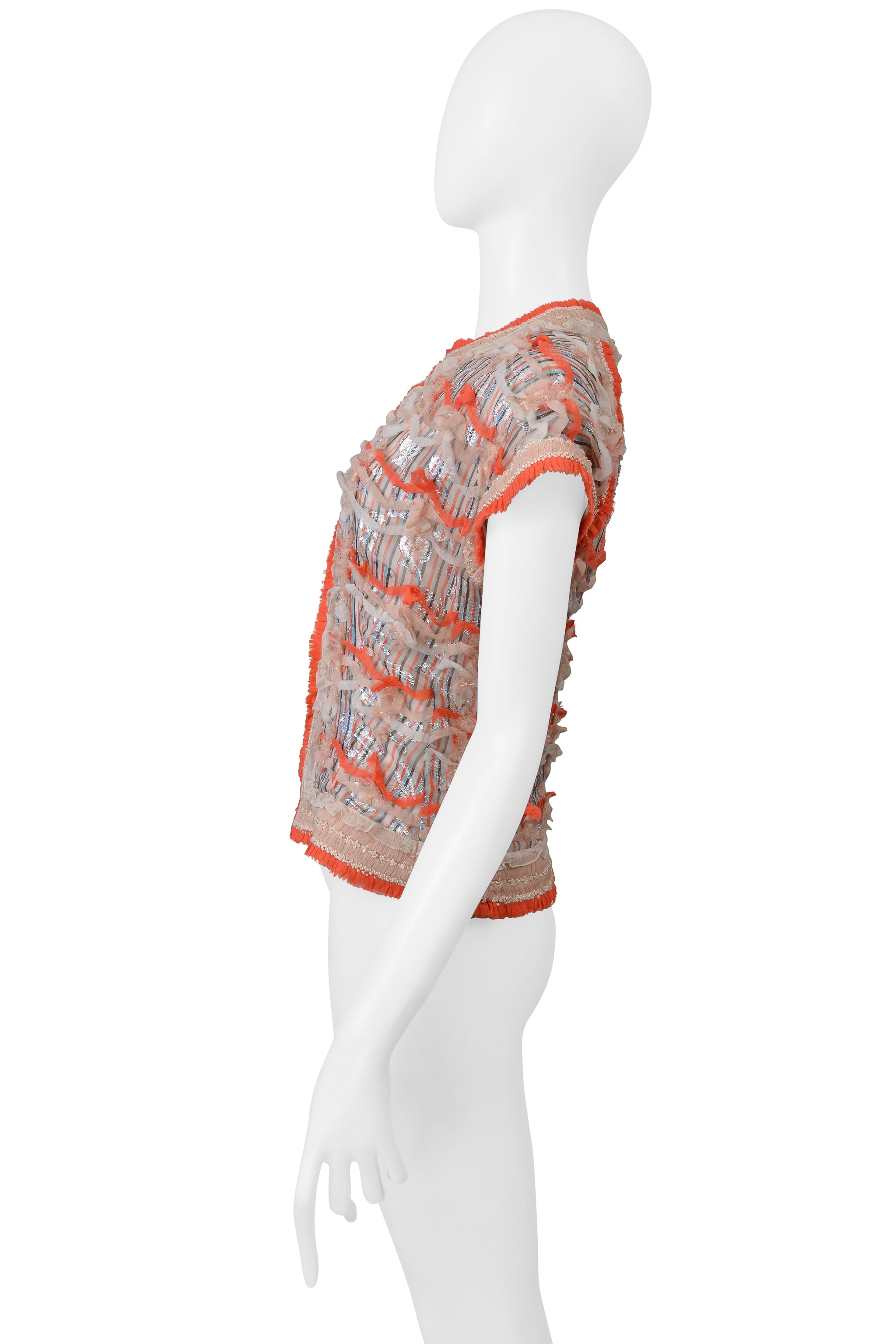 NINA RICCI PINK AND RED CHIFFON CROPPED TOP