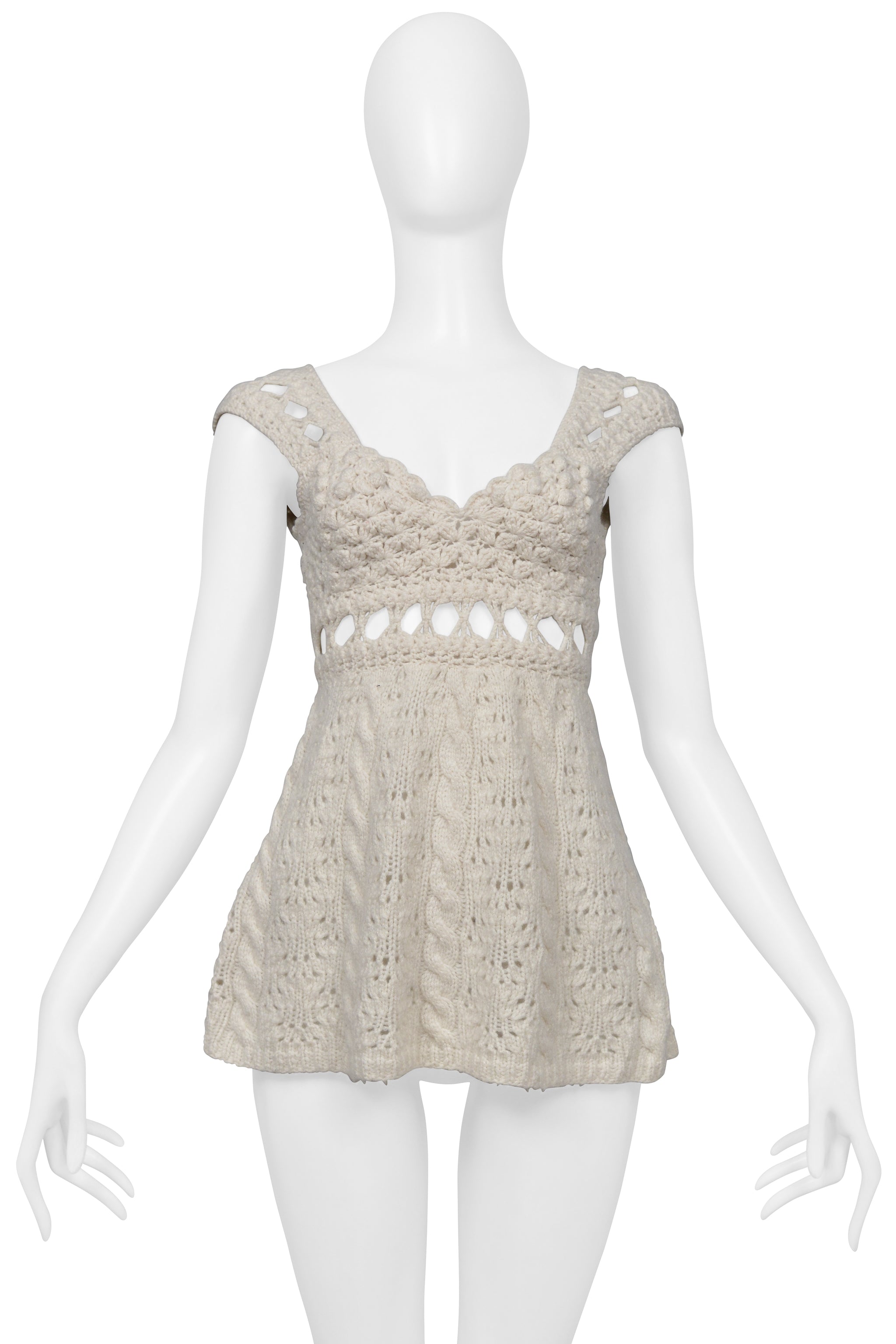 OSCAR DE LA RENTA OFF WHITE CROCHET KNIT TANK TOP