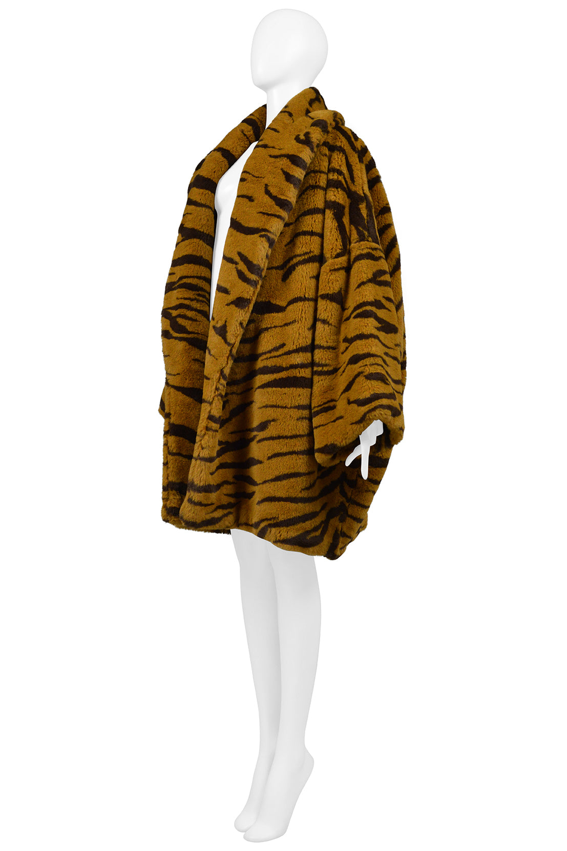 RIFAT OZBEK BROWN AND BLACK TIGER FAUX FUR COAT 1990S