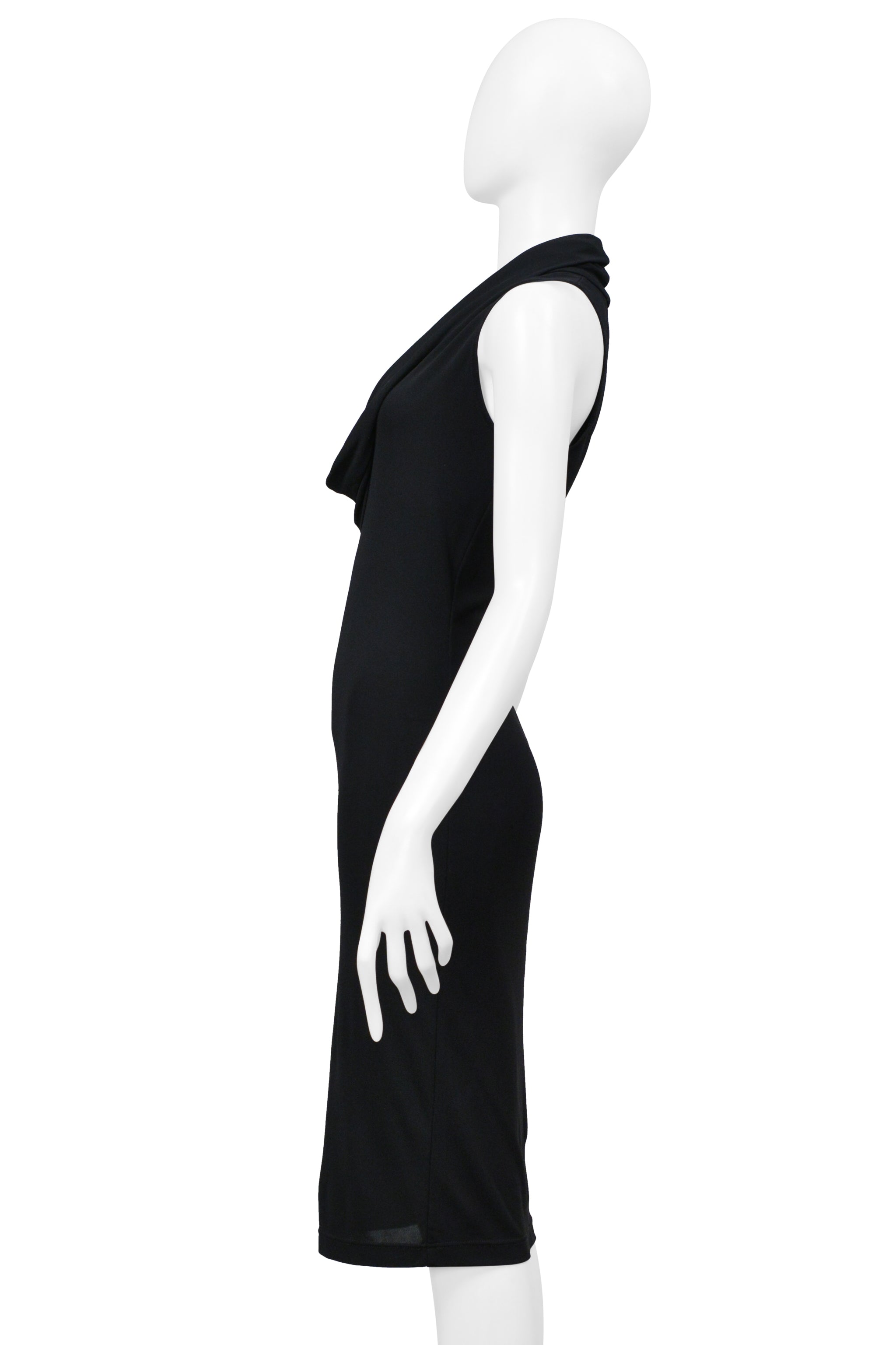 PACO RABANNE BLACK HALTER DRESS WITH SILVER SPRING DETAIL AT CHEST