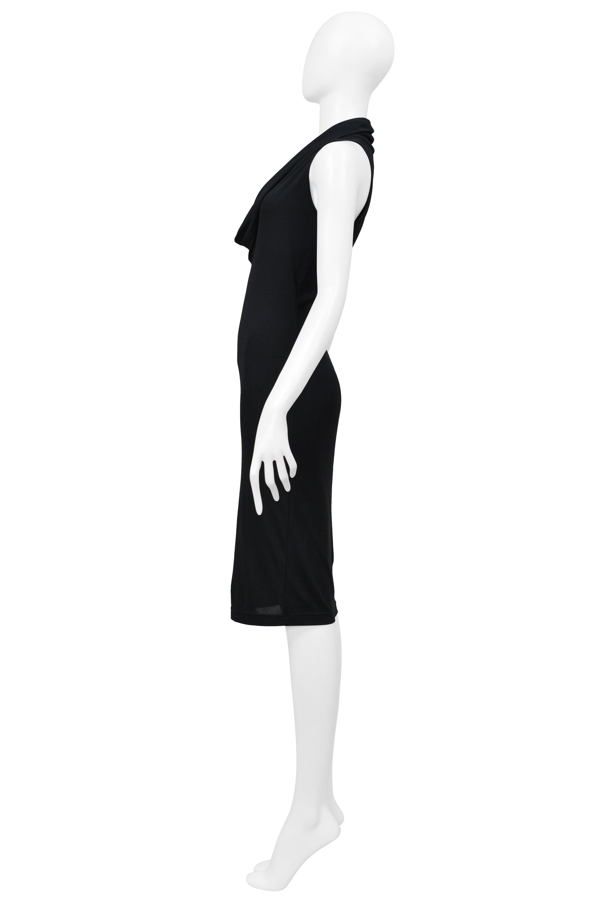 PACO RABANNE BLACK HALTER DRESS WITH SILVER SPRING DETAIL AT CHEST
