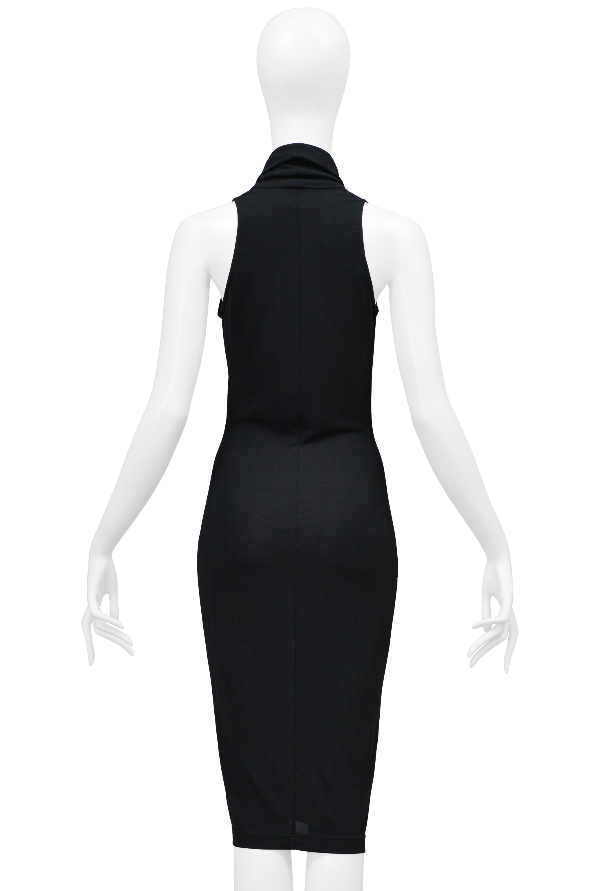 PACO RABANNE BLACK HALTER DRESS WITH SILVER SPRING DETAIL AT CHEST