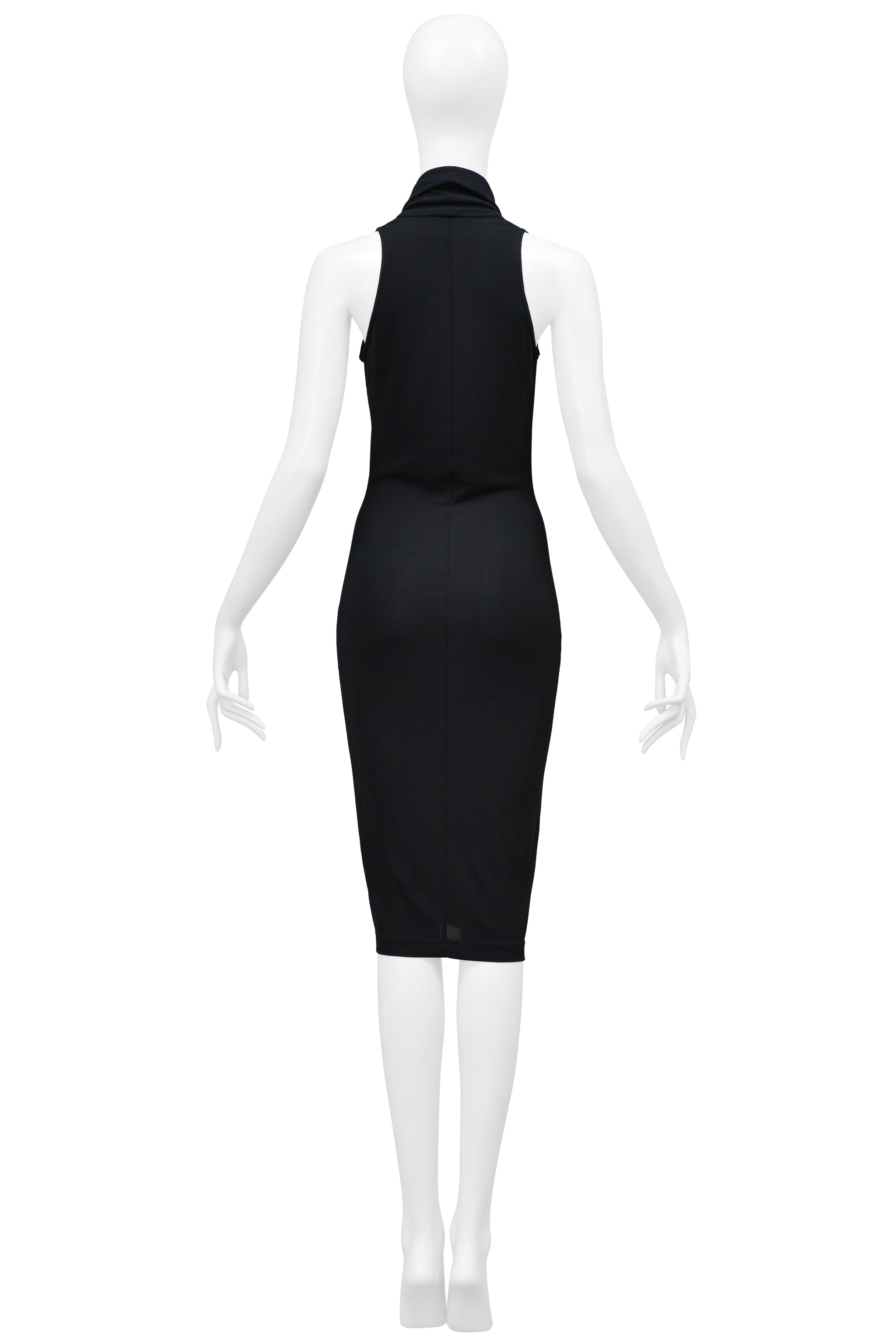 PACO RABANNE BLACK HALTER DRESS WITH SILVER SPRING DETAIL AT CHEST