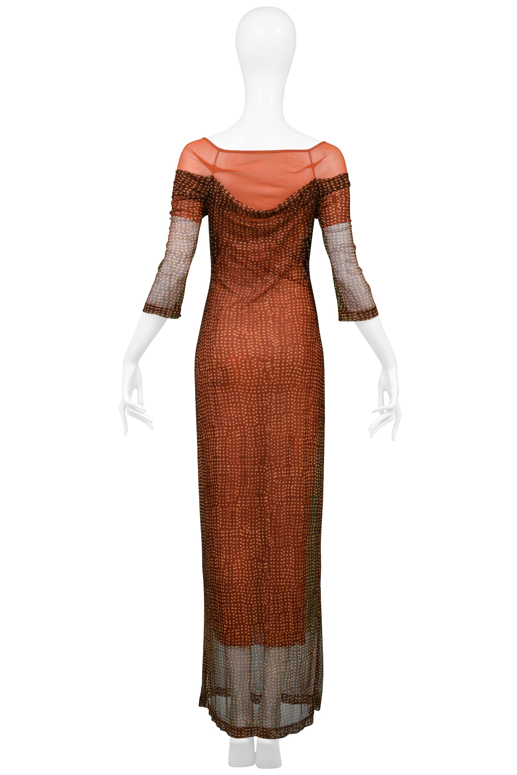 PLEIN SUD BURGUNDY & ORANGE MESH ILLUSION DRESS