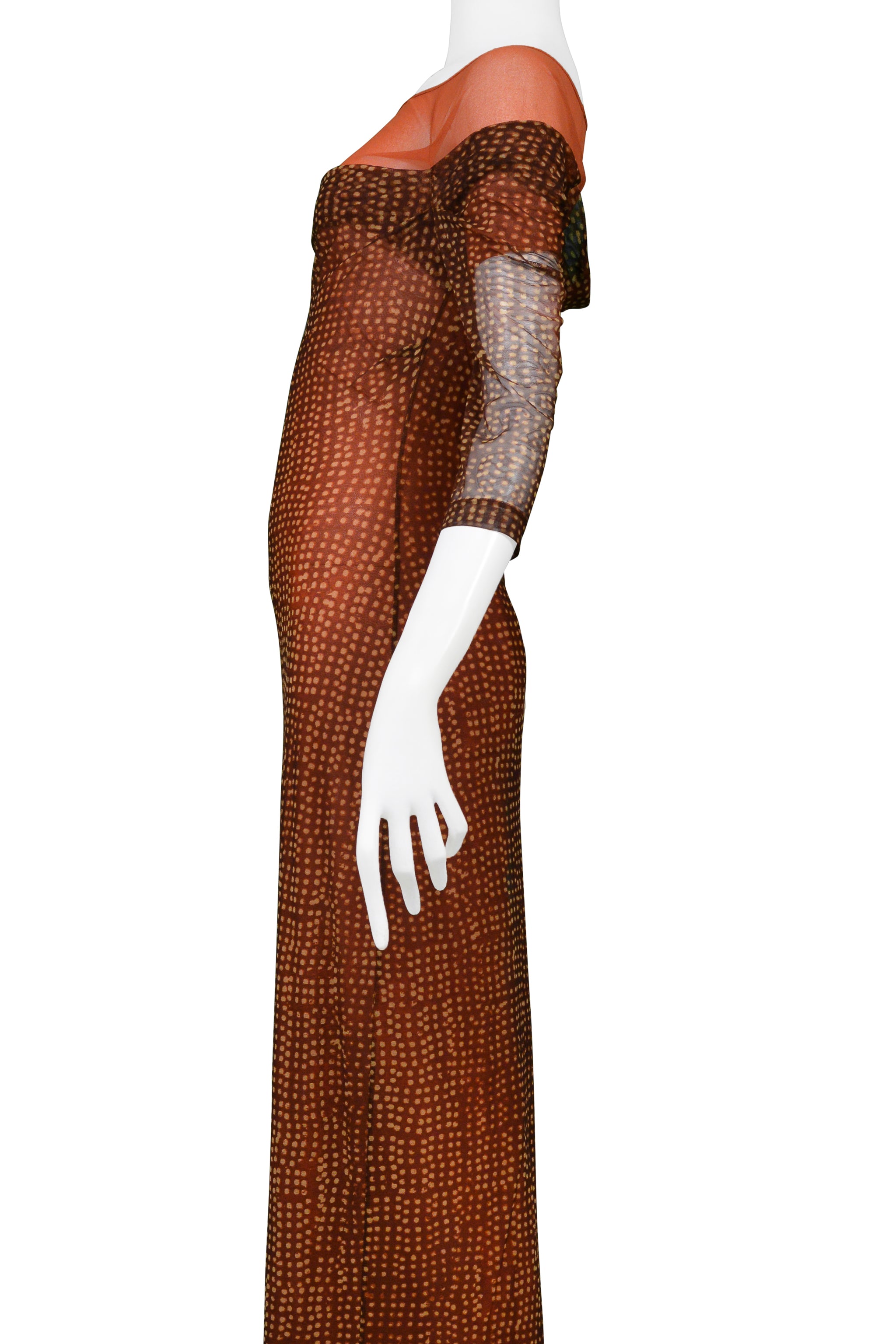 PLEIN SUD BURGUNDY & ORANGE MESH ILLUSION DRESS