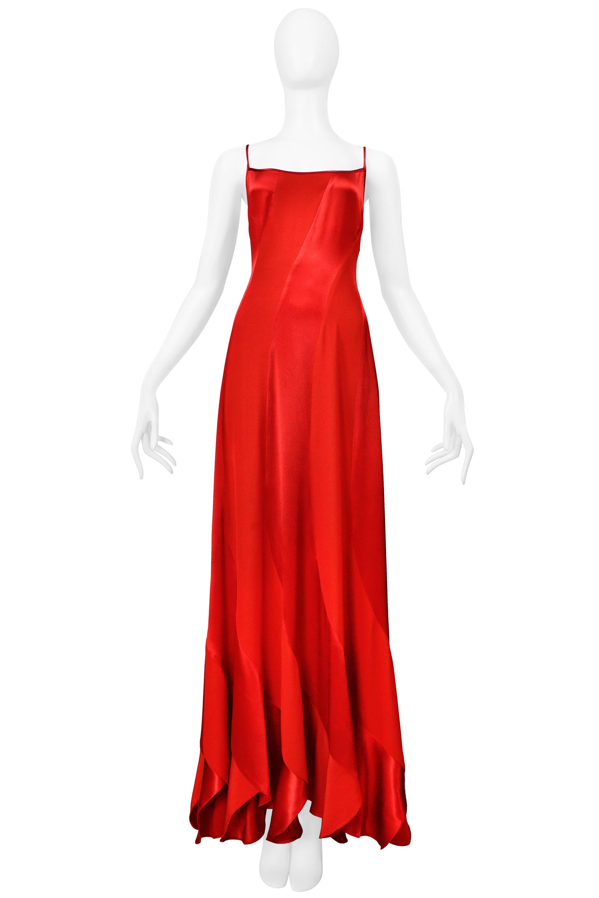 PLEIN SUD RED BIAS CUT RIBBON DRESS WITH SATIN INSETS