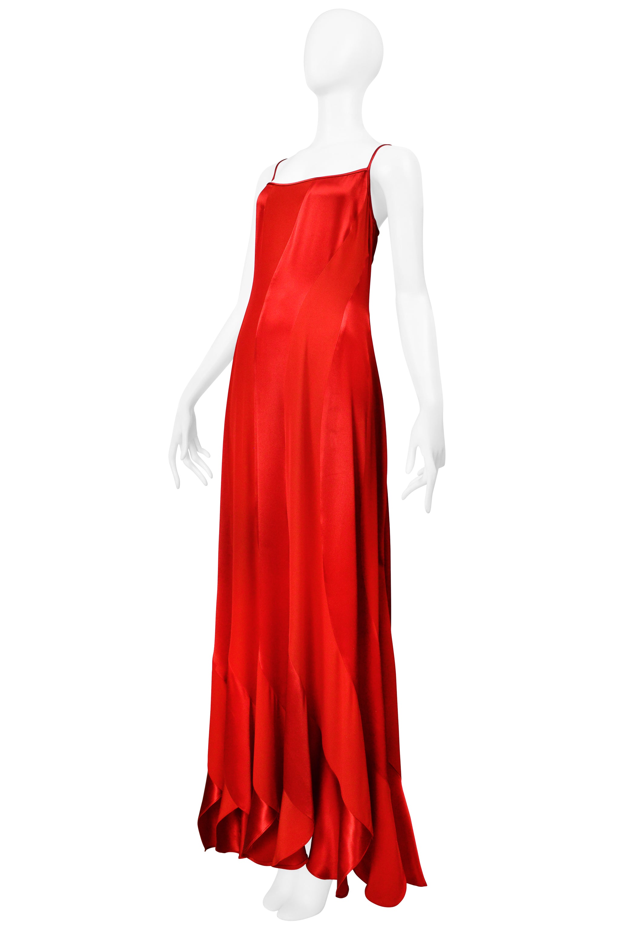 PLEIN SUD RED BIAS CUT RIBBON DRESS WITH SATIN INSETS