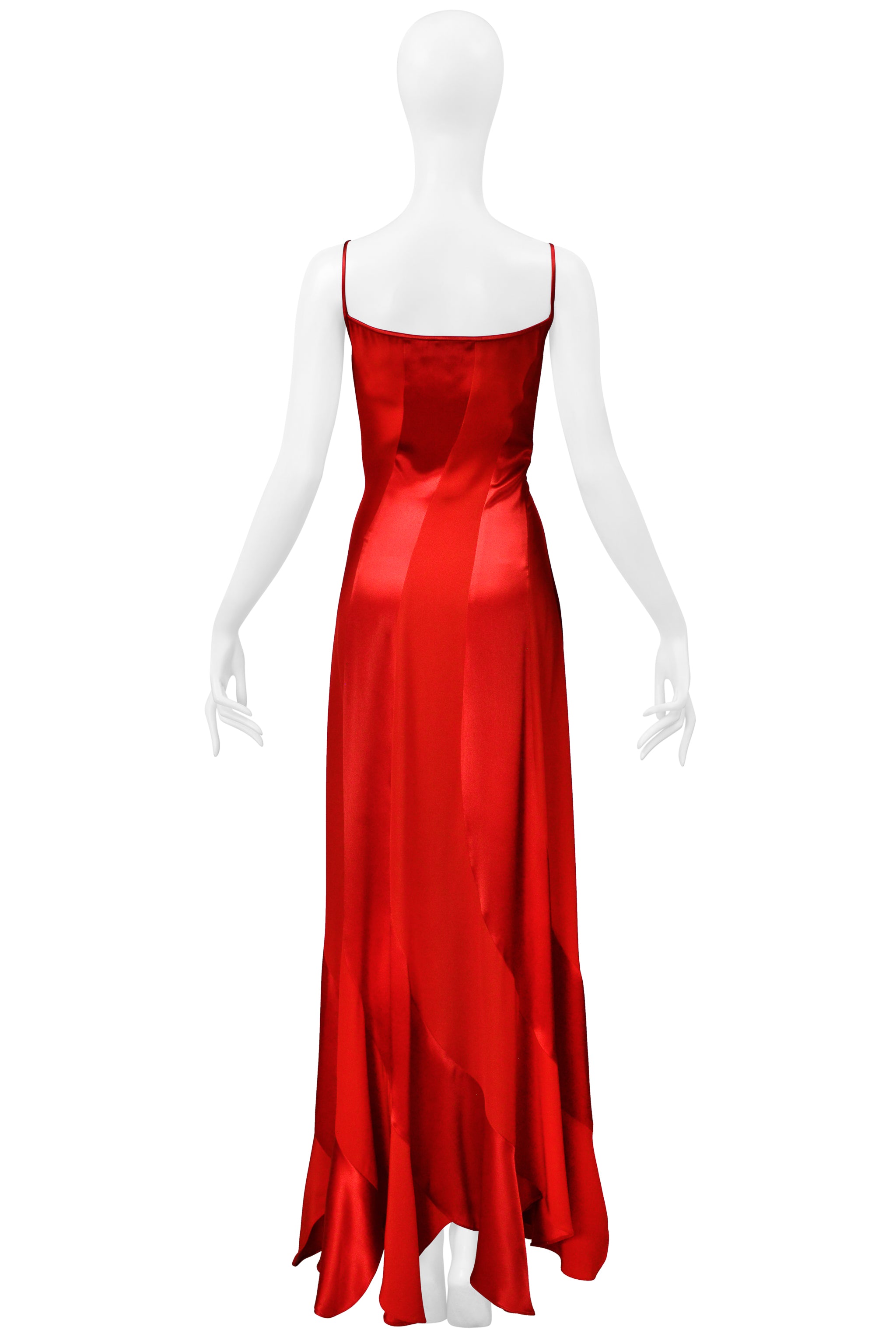 PLEIN SUD RED BIAS CUT RIBBON DRESS WITH SATIN INSETS