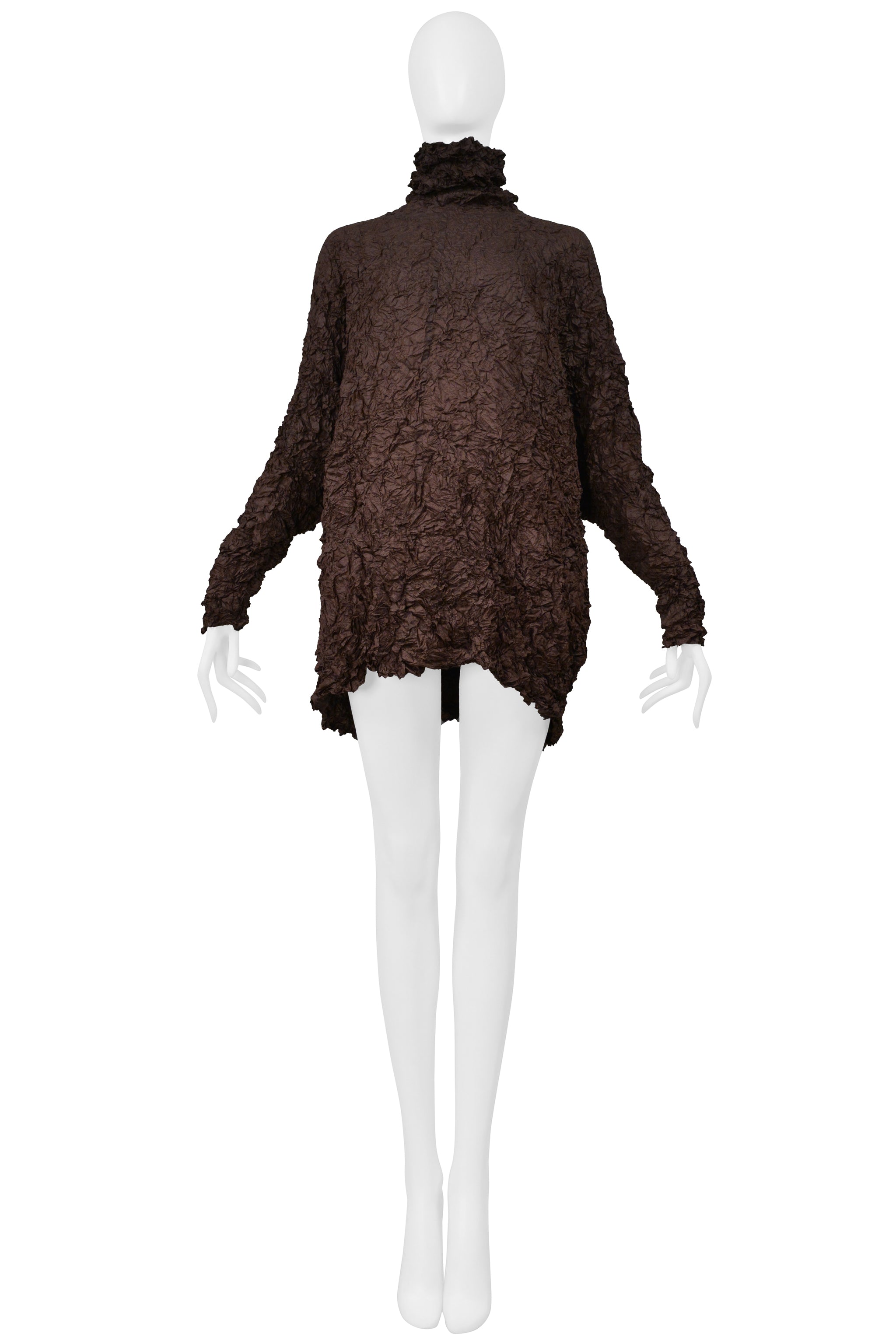 POINT-VUE SHU MORIYAMA BROWN CRINKLE OVERSIZED TUNIC WITH HIGH NECK 1998