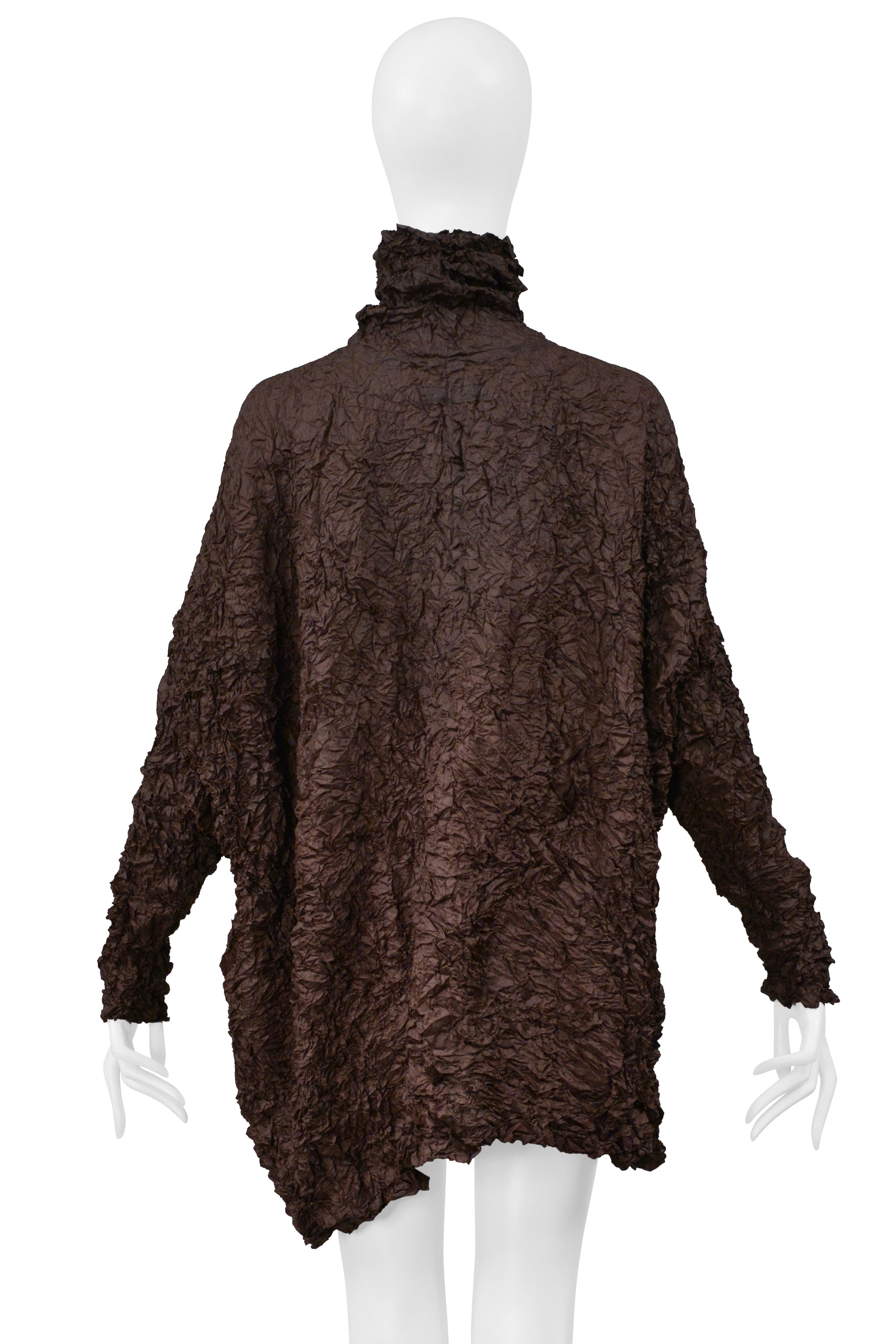 POINT-VUE SHU MORIYAMA BROWN CRINKLE OVERSIZED TUNIC WITH HIGH NECK 1998