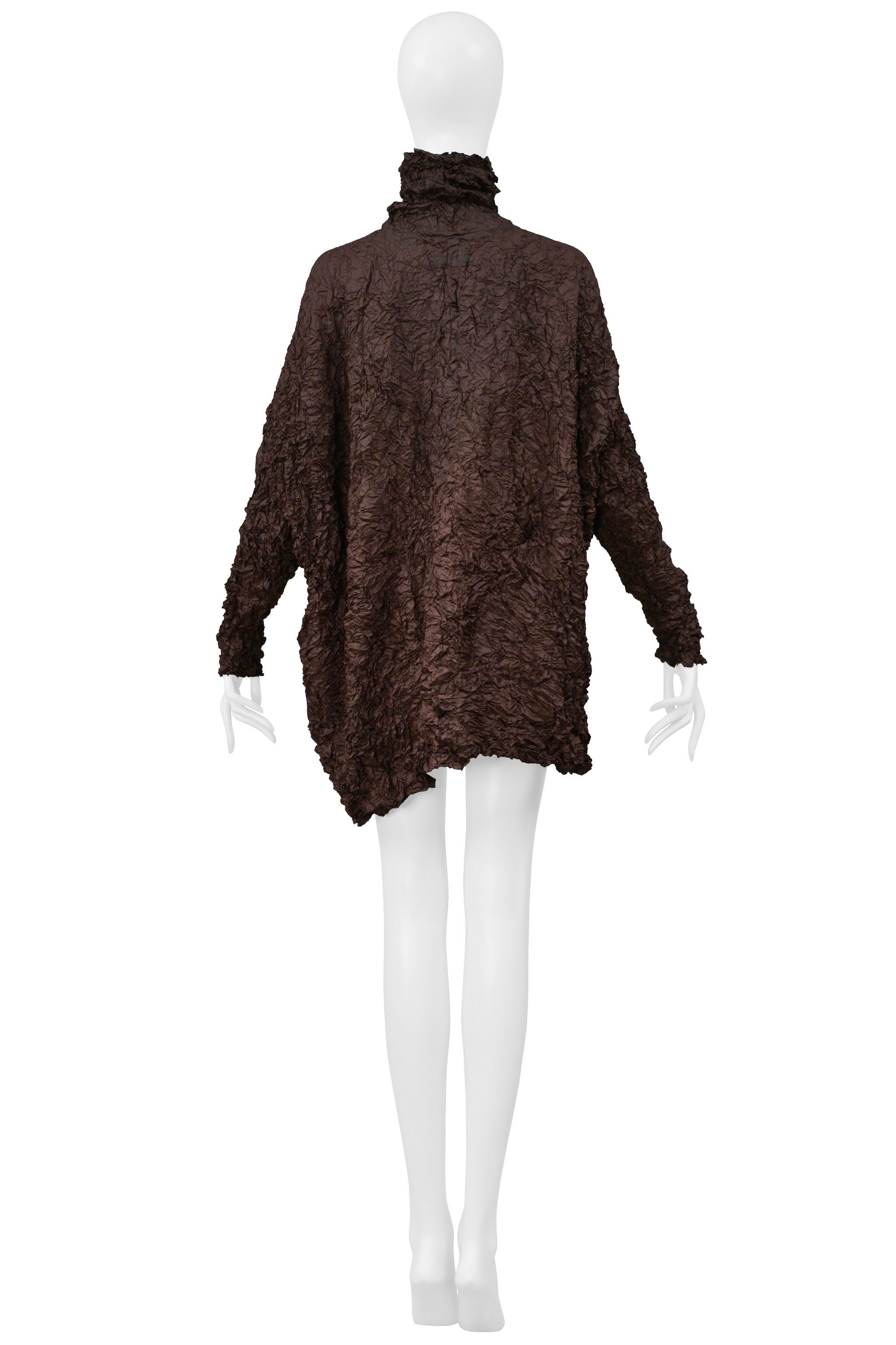 POINT-VUE SHU MORIYAMA BROWN CRINKLE OVERSIZED TUNIC WITH HIGH NECK 1998