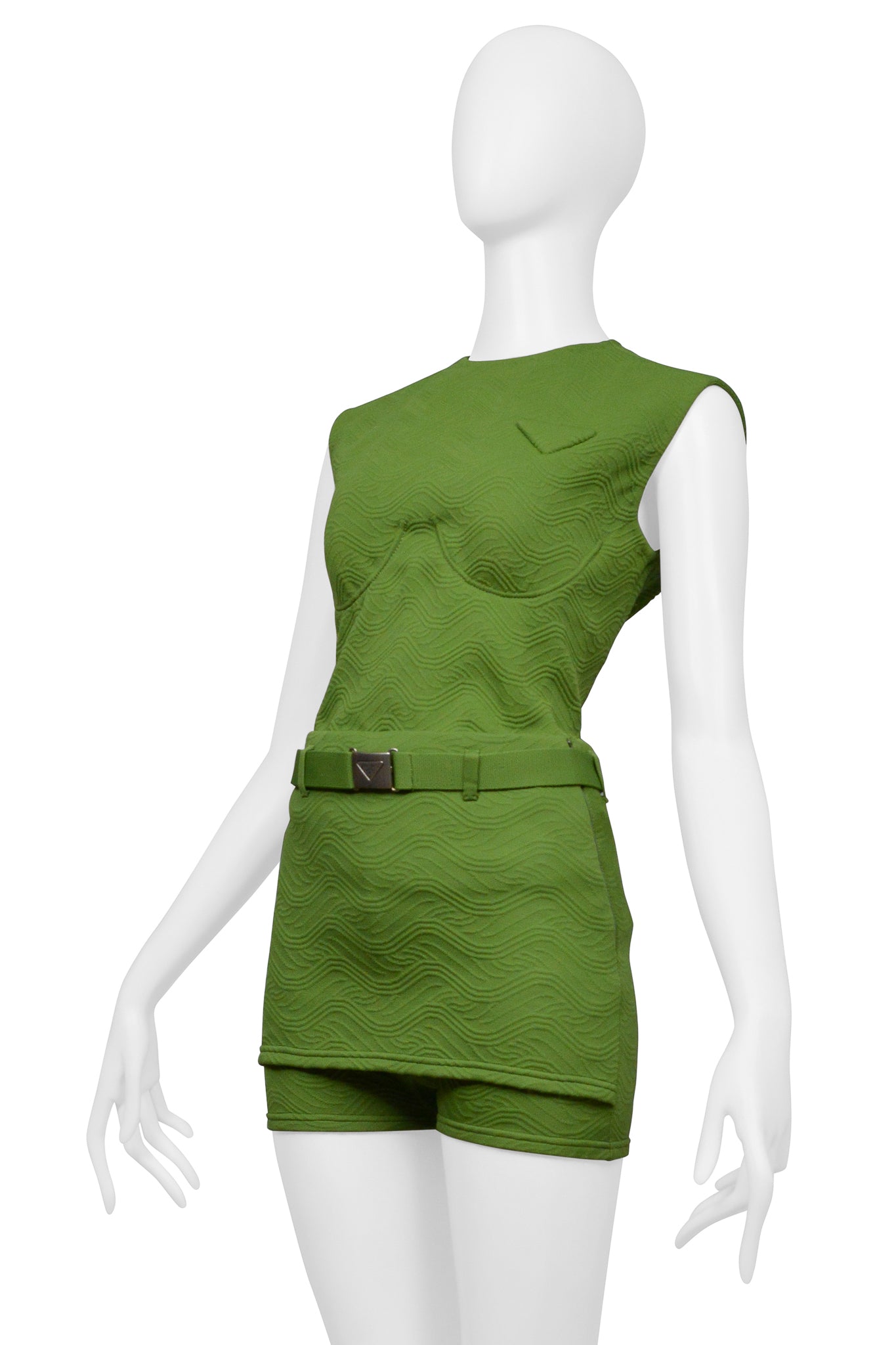 PRADA TEXTURED GREEN TOP AND CULOTTES ENSEMBLE 2021
