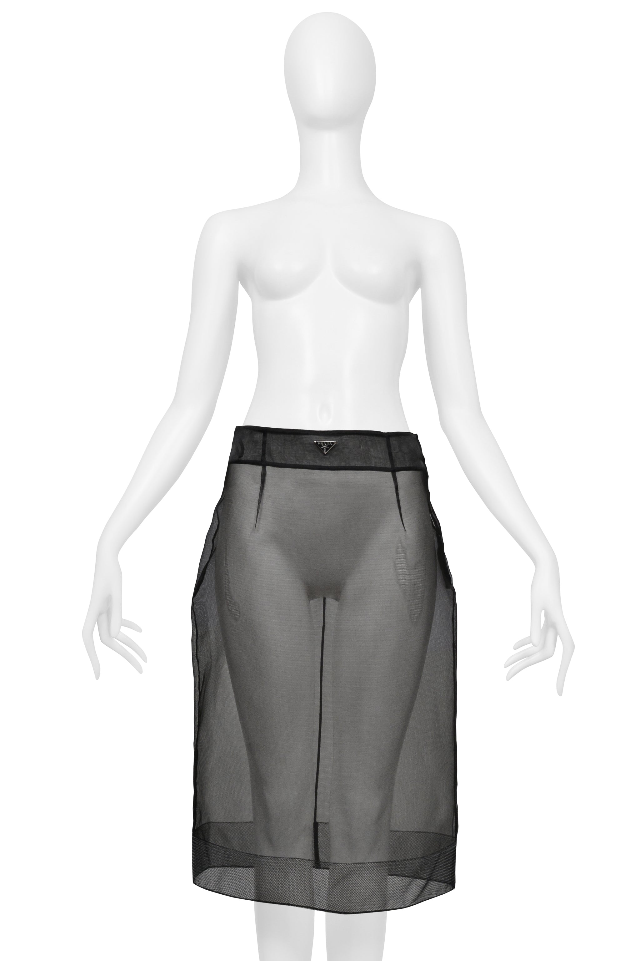 PRADA BLACK WOOL SKIRT WITH SHEER SILK OVERLAY