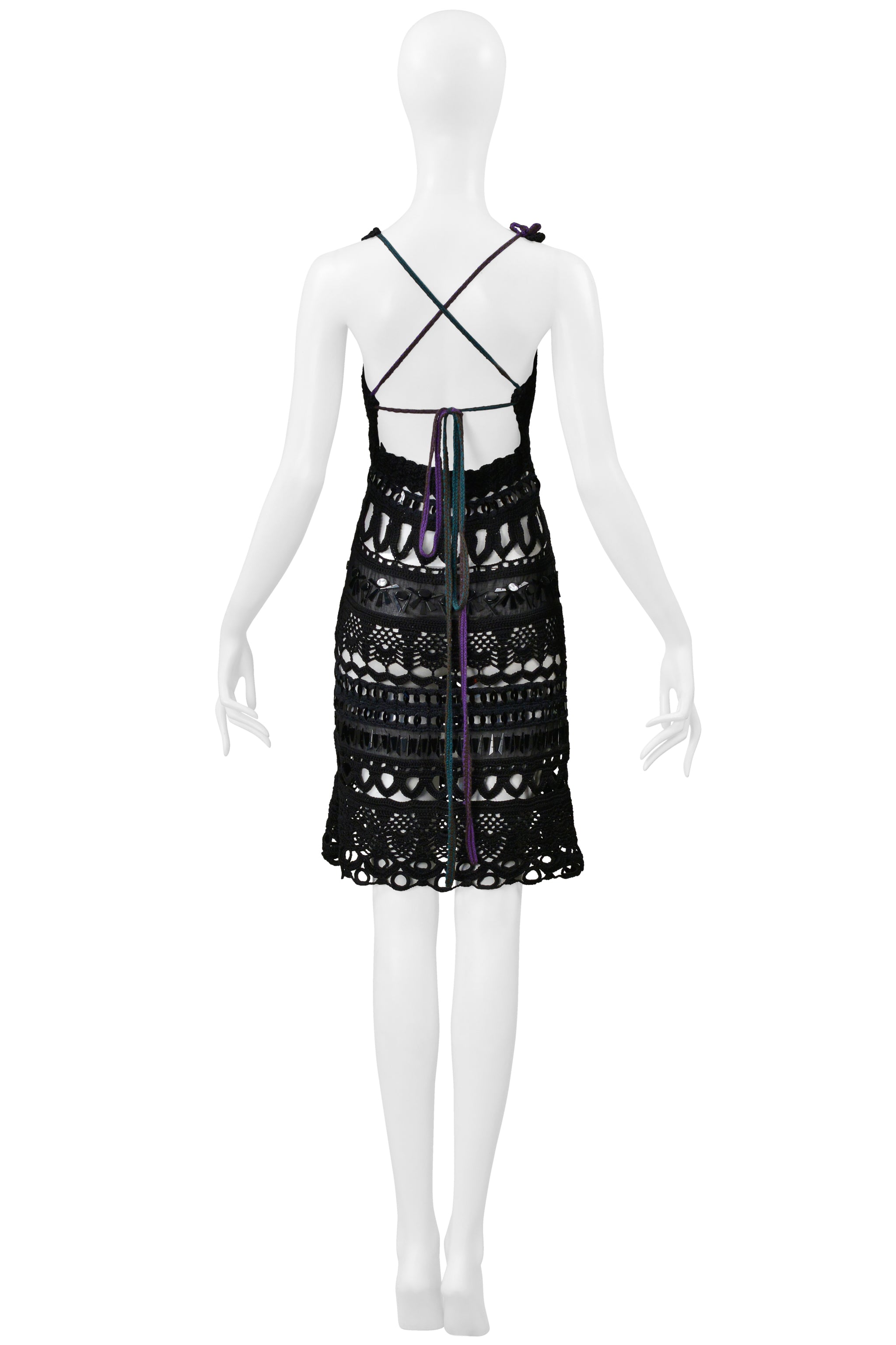PRADA BLACK FANCY KNIT AND GEMS DRESS 2005