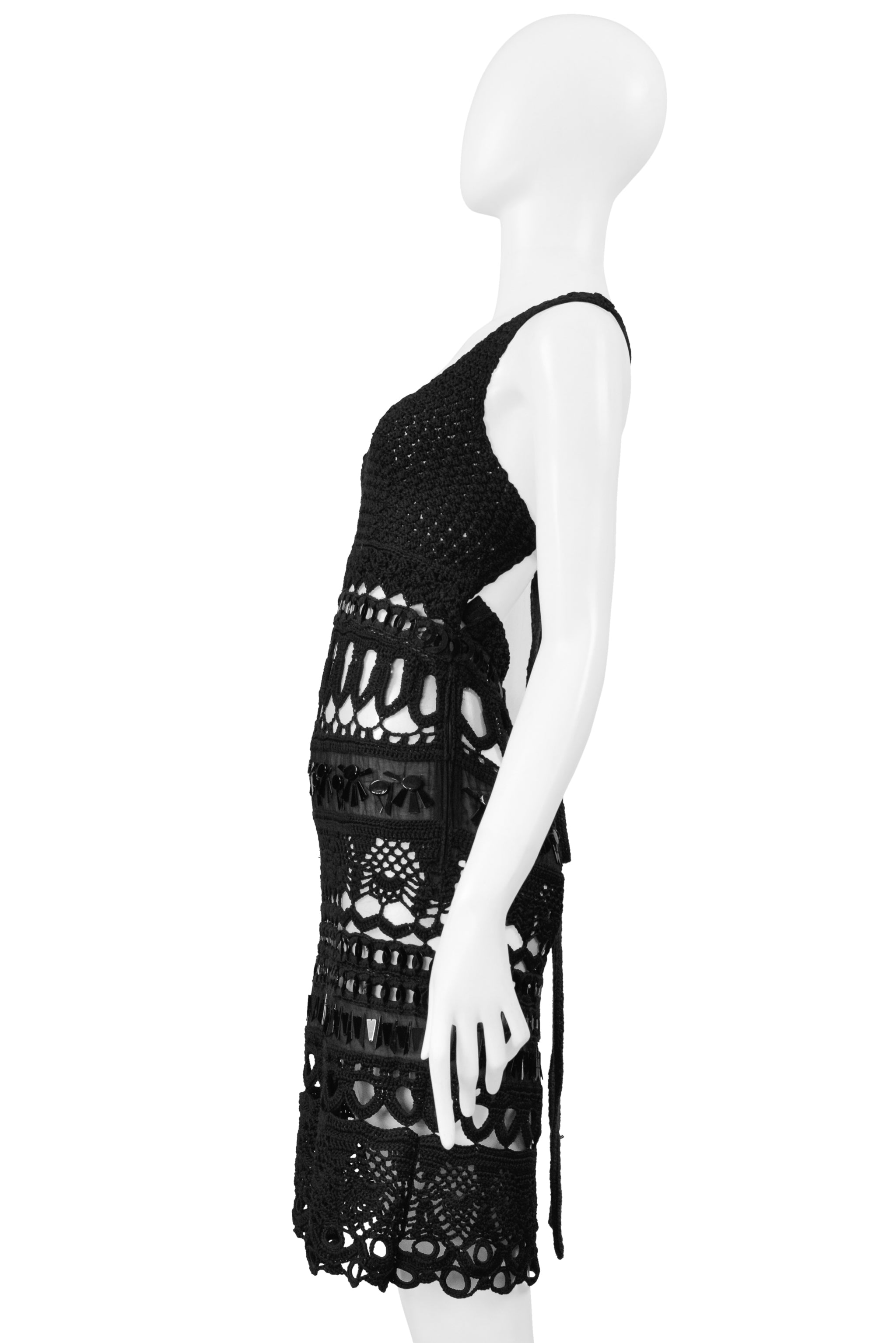 PRADA BLACK FANCY KNIT AND GEMS DRESS 2005