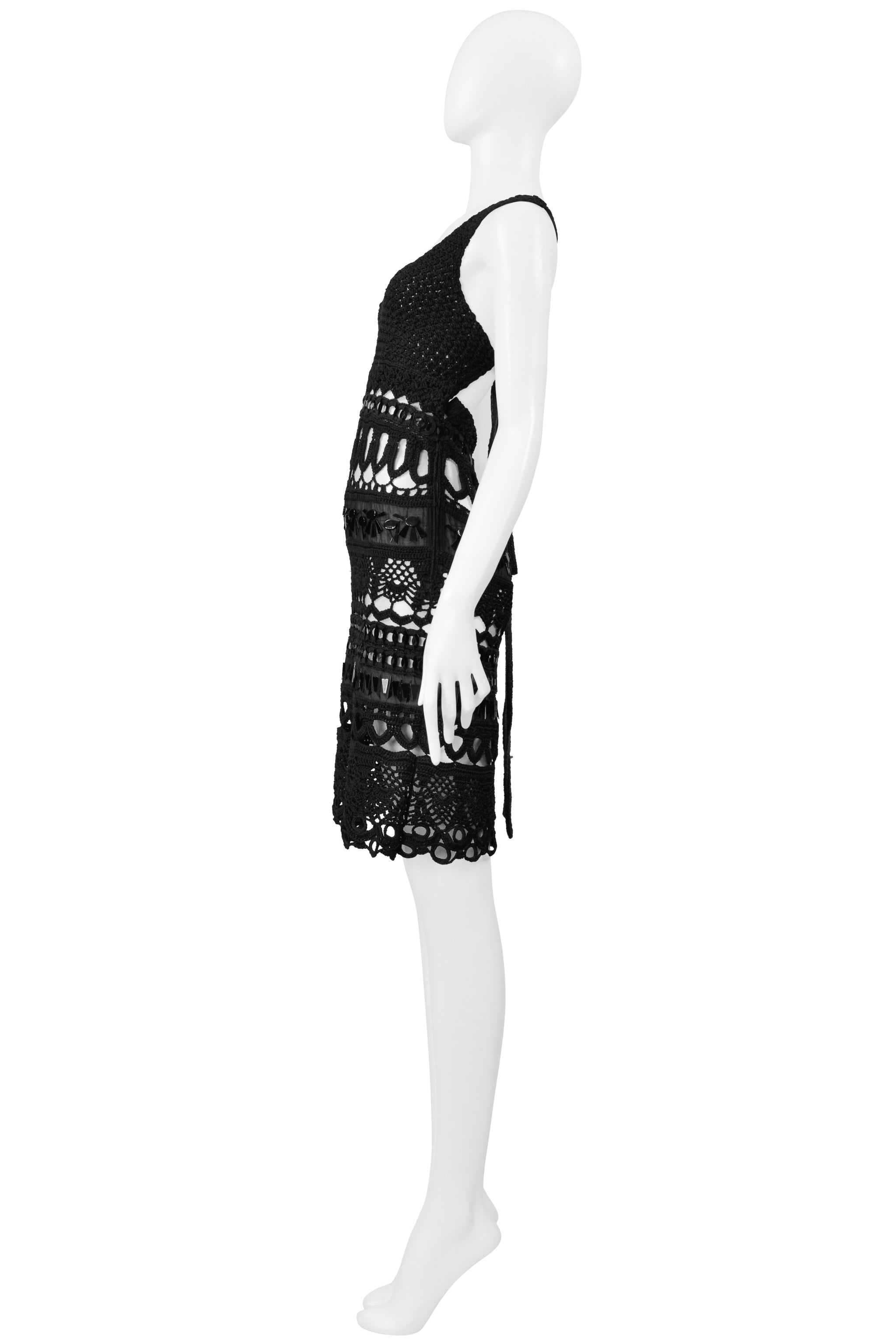 PRADA BLACK FANCY KNIT AND GEMS DRESS 2005