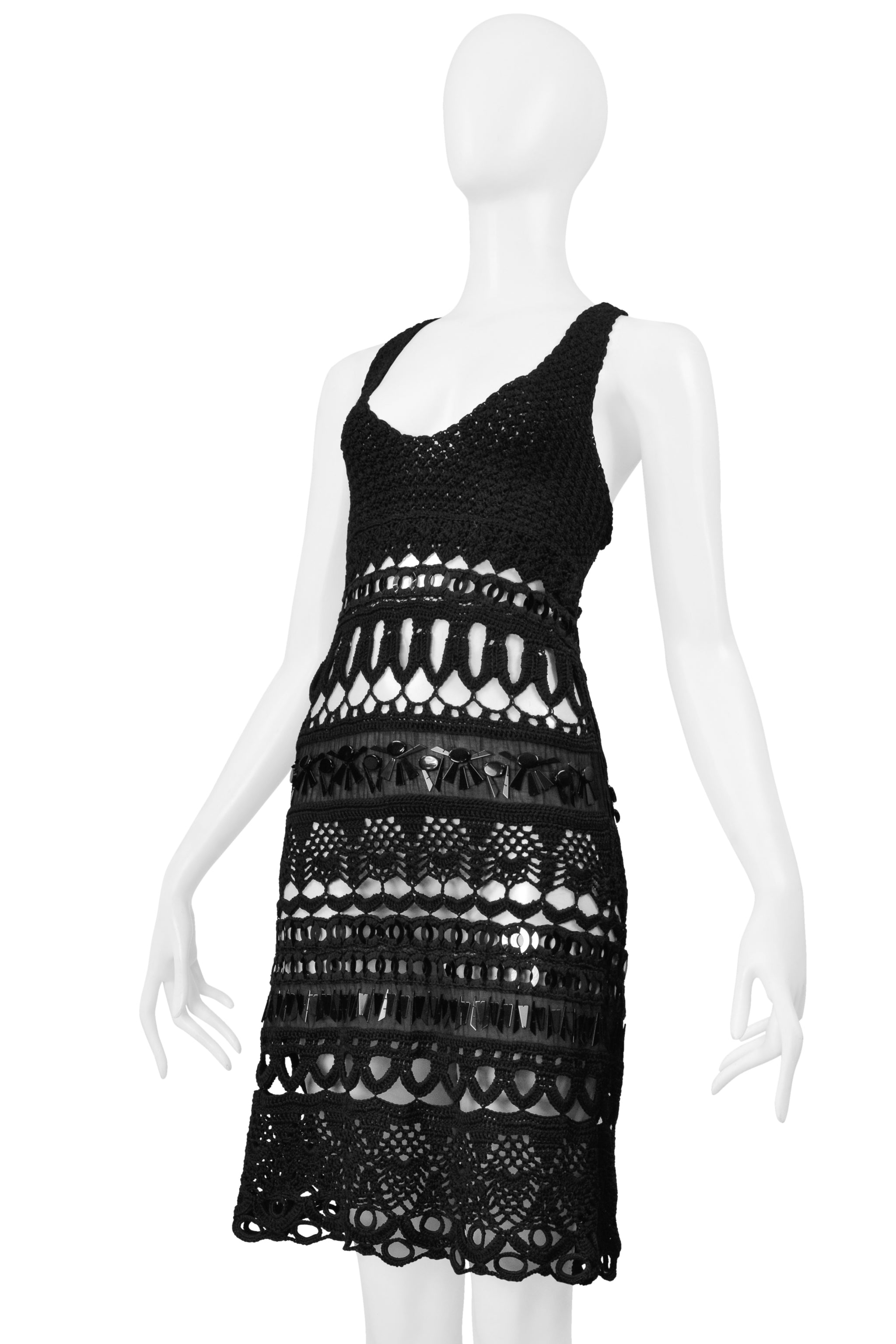 PRADA BLACK FANCY KNIT AND GEMS DRESS 2005
