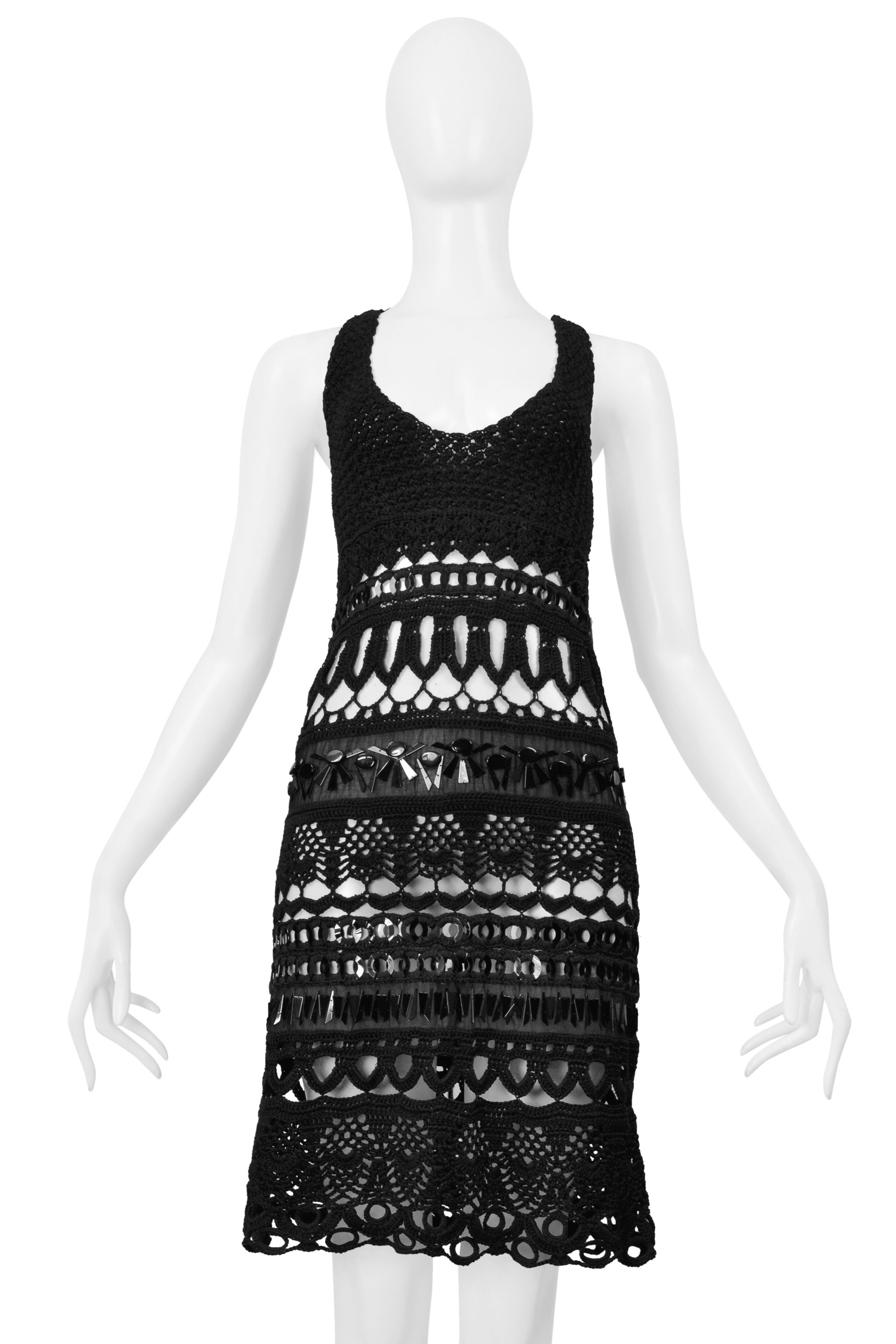 PRADA BLACK FANCY KNIT AND GEMS DRESS 2005