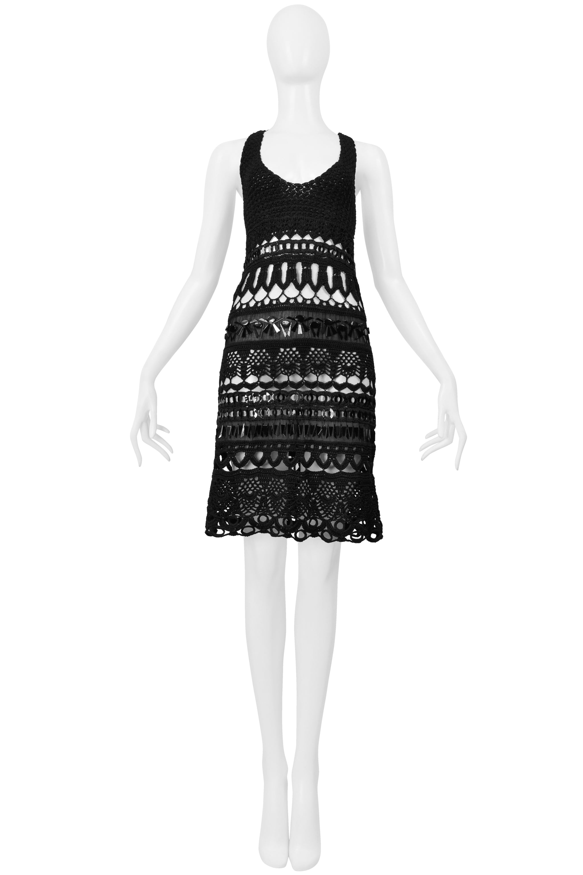PRADA BLACK FANCY KNIT AND GEMS DRESS 2005