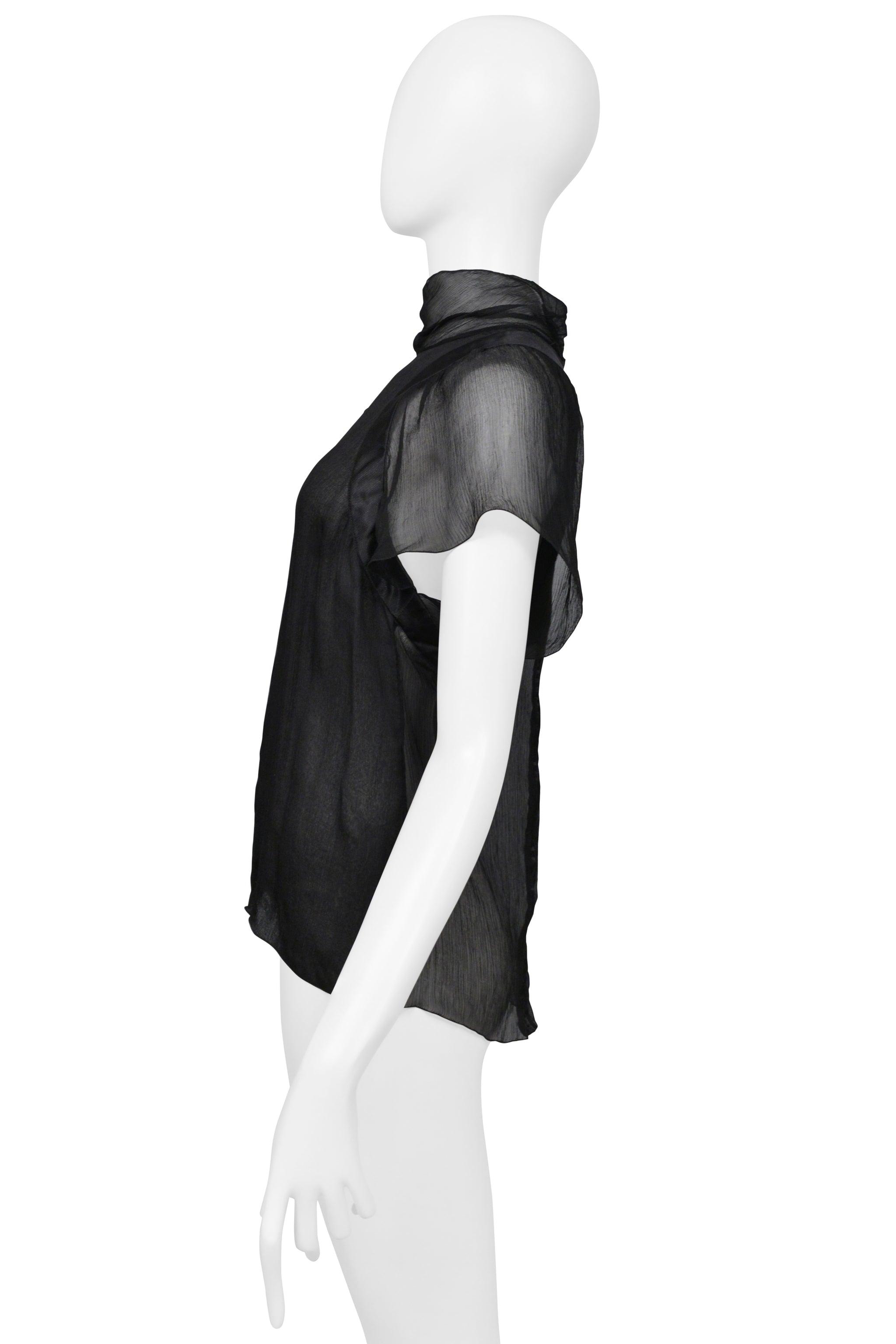 PRADA BLACK SILK SHEER CHIFFON TOP WITH BUTTERFLY BACK