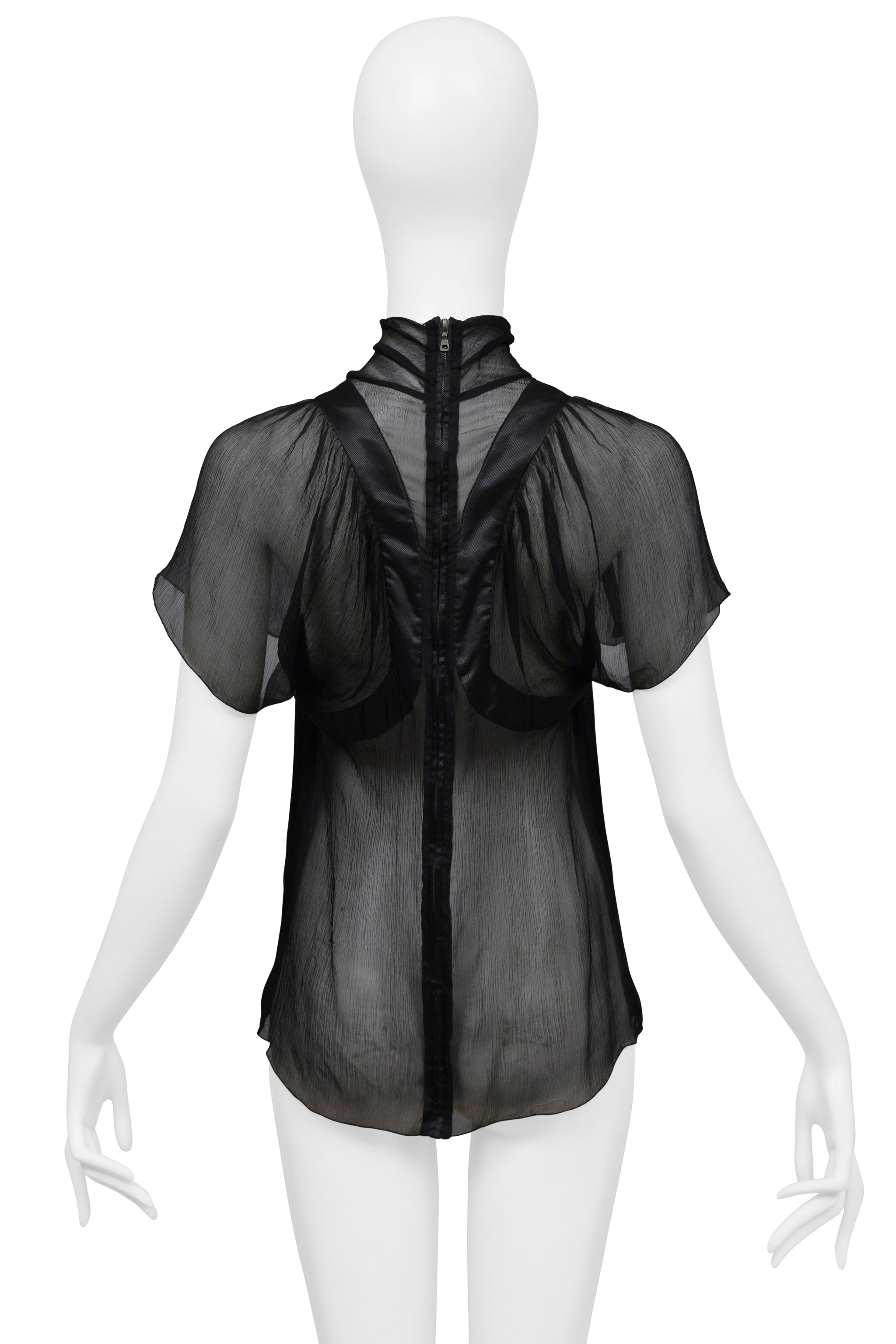 PRADA BLACK SILK SHEER CHIFFON TOP