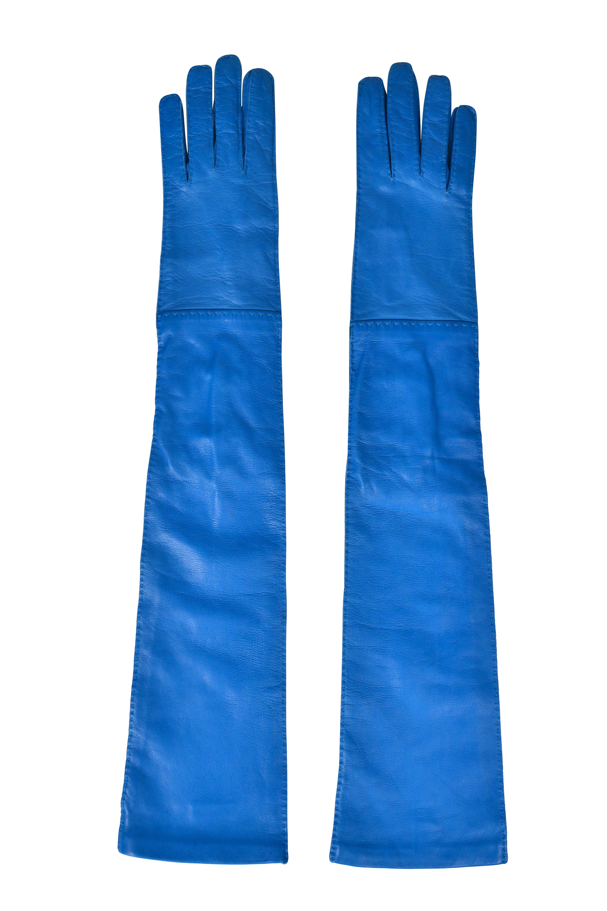 PRADA BLUE LEATHER OPERA GLOVES 2015