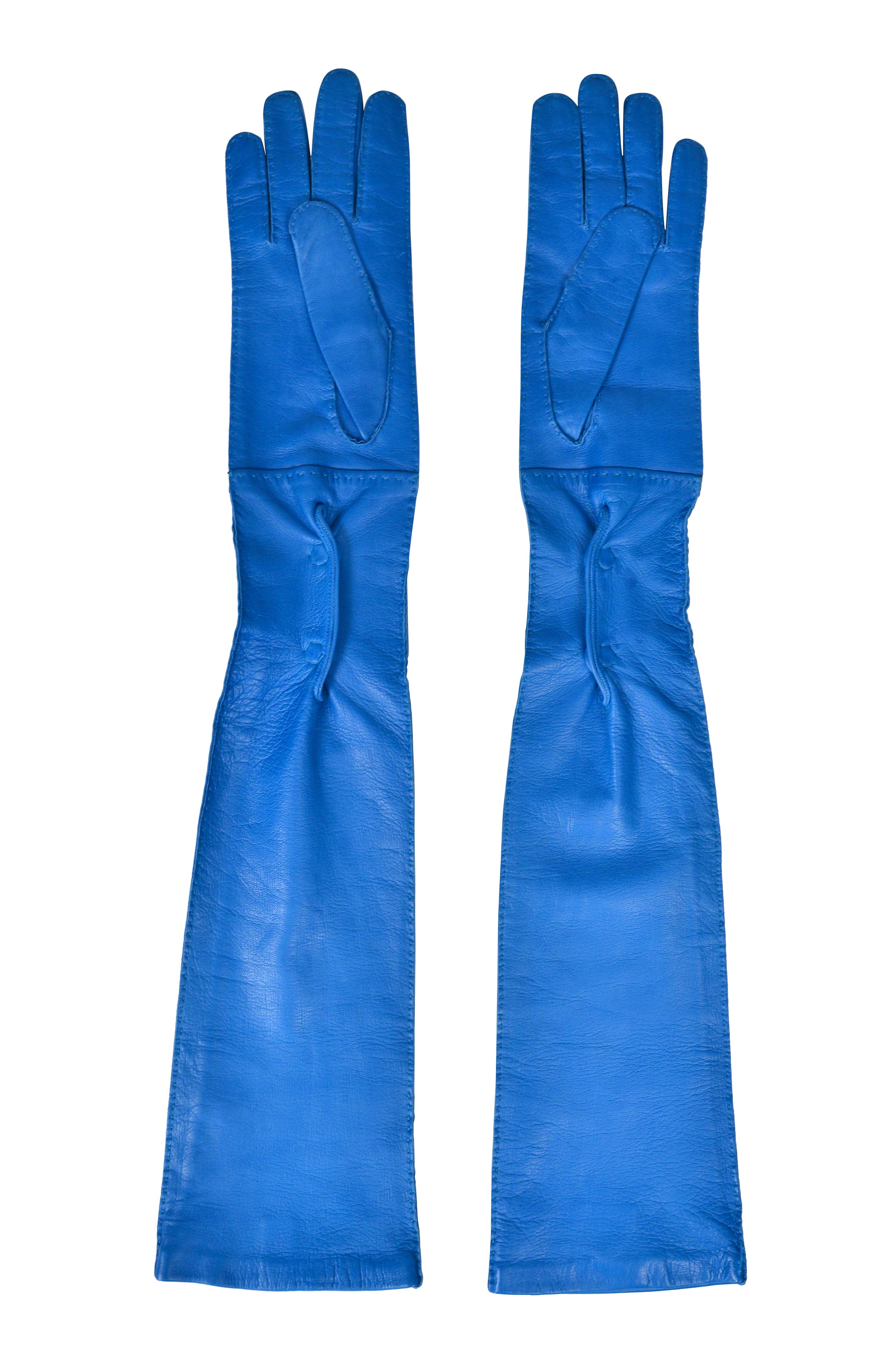 PRADA BLUE LEATHER OPERA GLOVES 2015