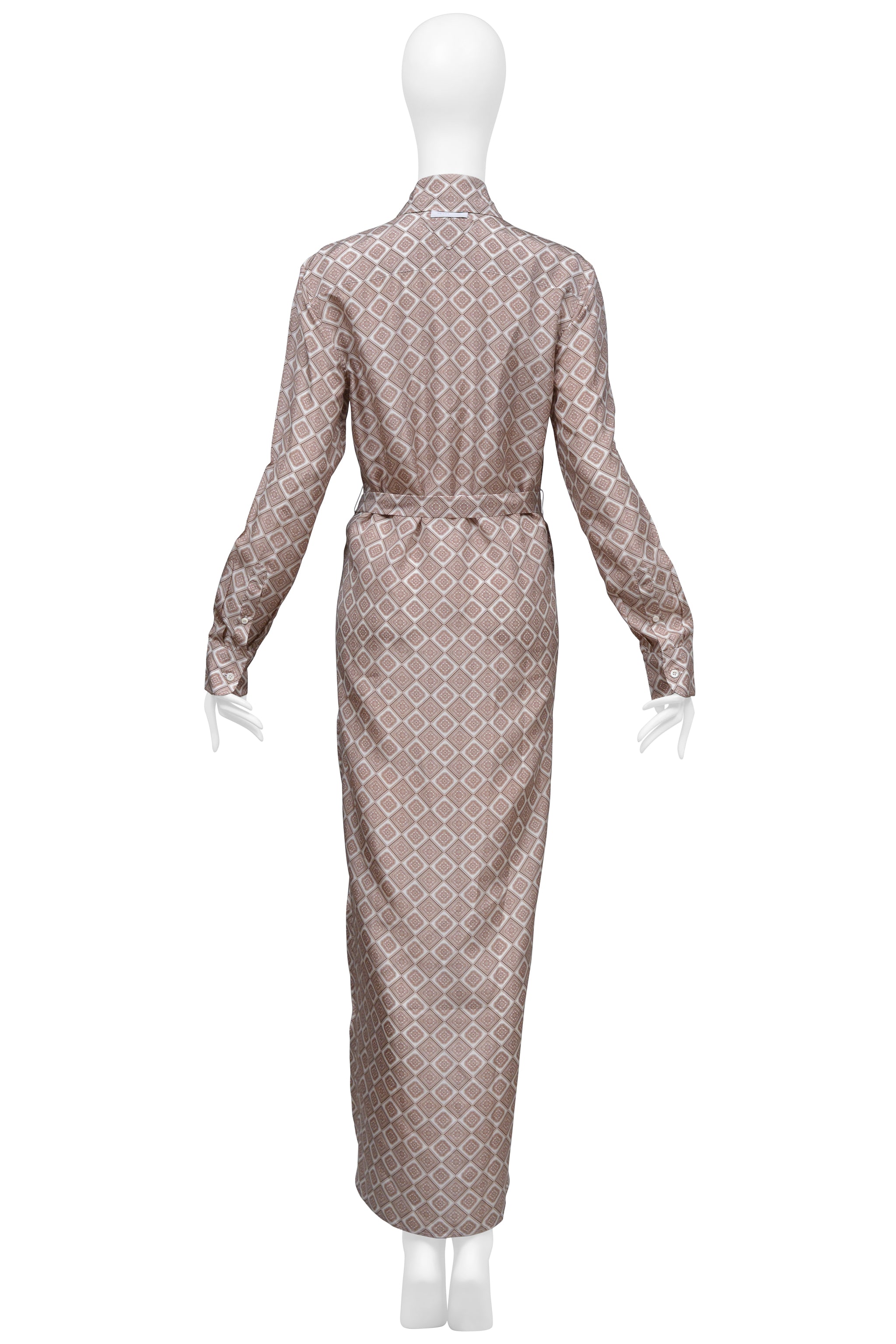 PRADA BROWN AND WHITE SILK ROBE DRESS WITH DIAMOND PRINT